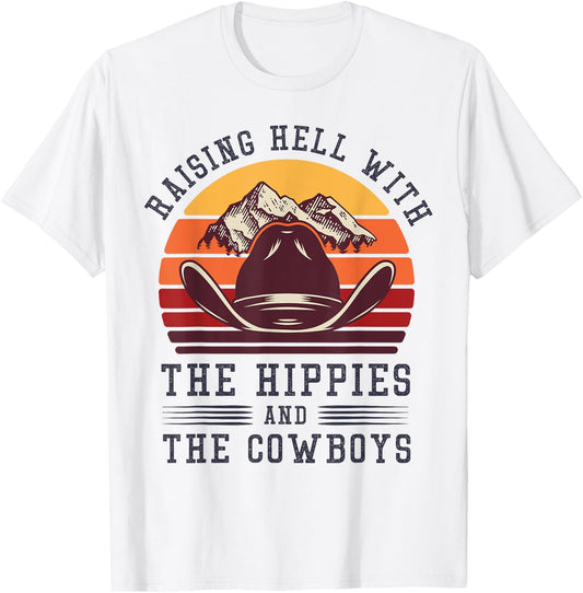 Hippies And Cowboys Cowgirls Retro 70s Western Country Rodeo T-Shirt - T-Shirt | White