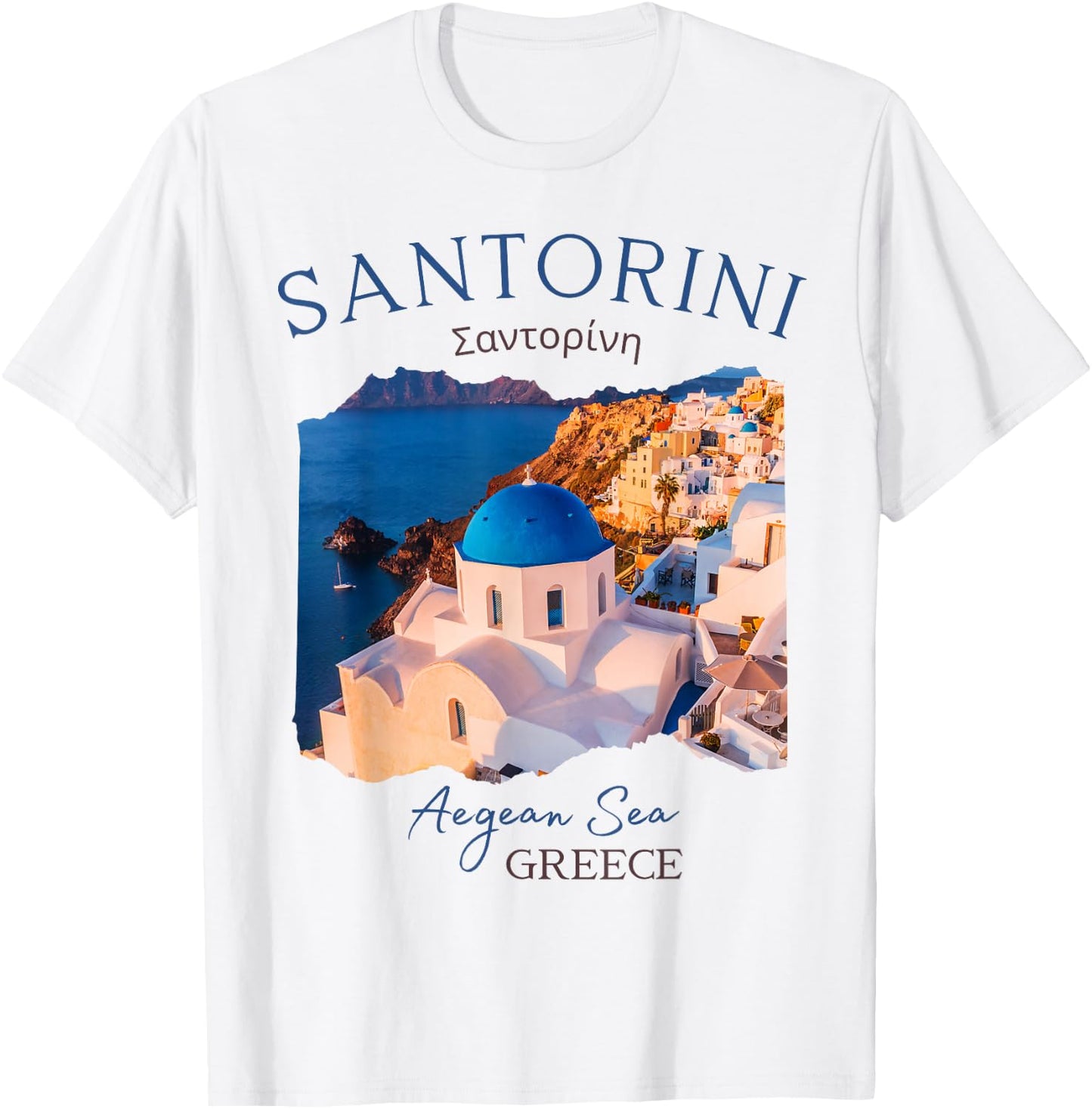 Greek Island Santorini Greece Oia Village Blue Church T-Shirt - T-Shirt | White