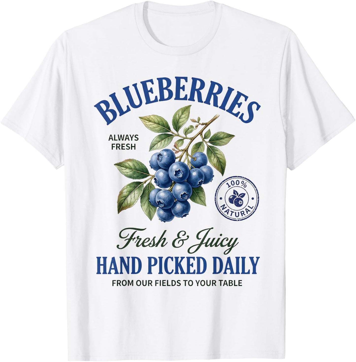 Fresh Blueberries Hand Picked Vintage Blueberry Summer Fruit T-Shirt - T-Shirt | White