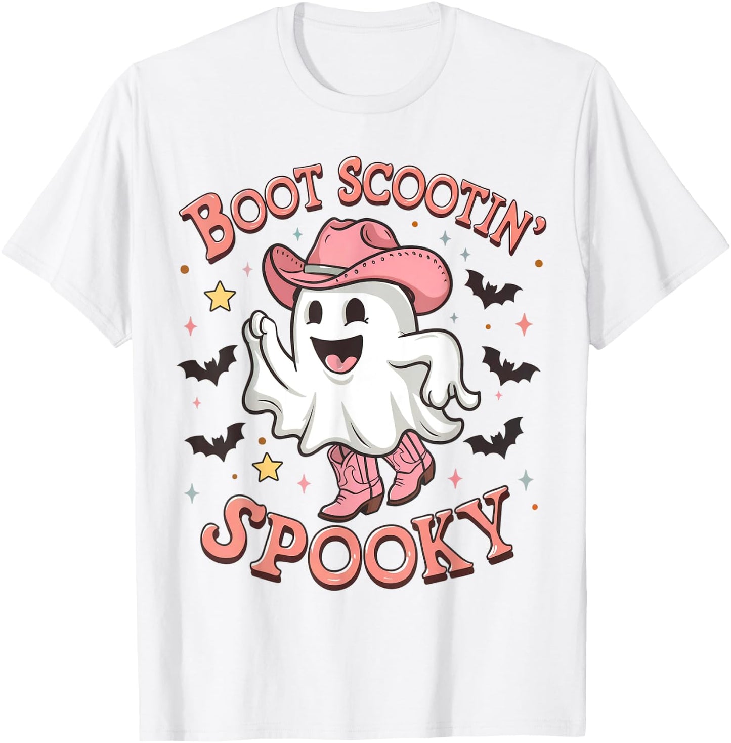 Boot Scootin' Spooky Funny Ghost Pink Cowboy Halloween T-Shirt - T-Shirt | White