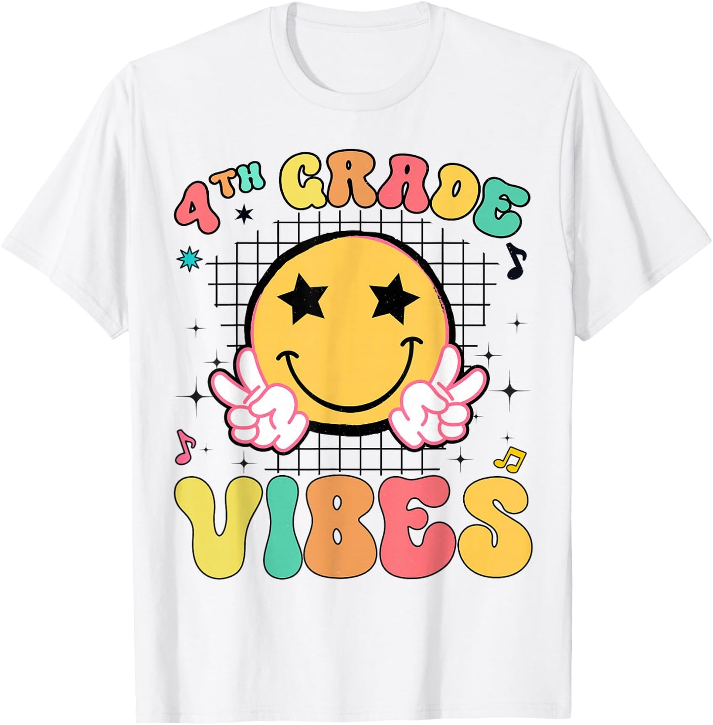 Girls 4th Grade Vibes Smile Face Back to School Fourth grade T-Shirt - T-Shirt | White