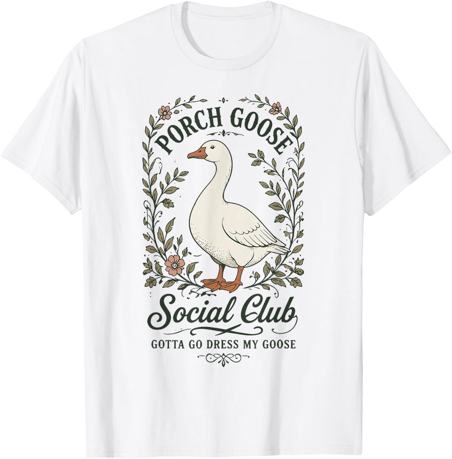 Porch Goose Social Club Funny Goose Lover Floral T-Shirt - T-Shirt | White
