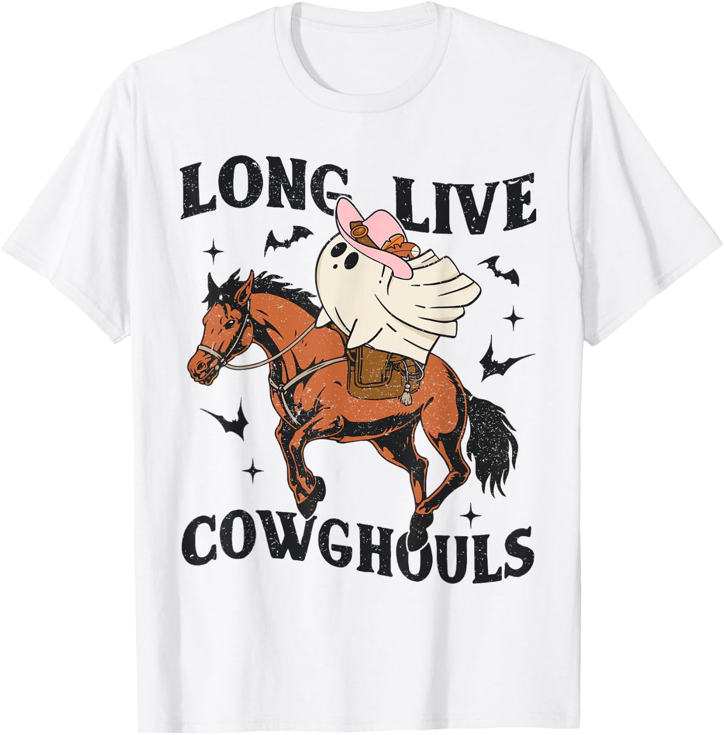 Long Live Cow Ghouls Halloween Cowboy Ghost Riding Horse T-Shirt - T-Shirt | White