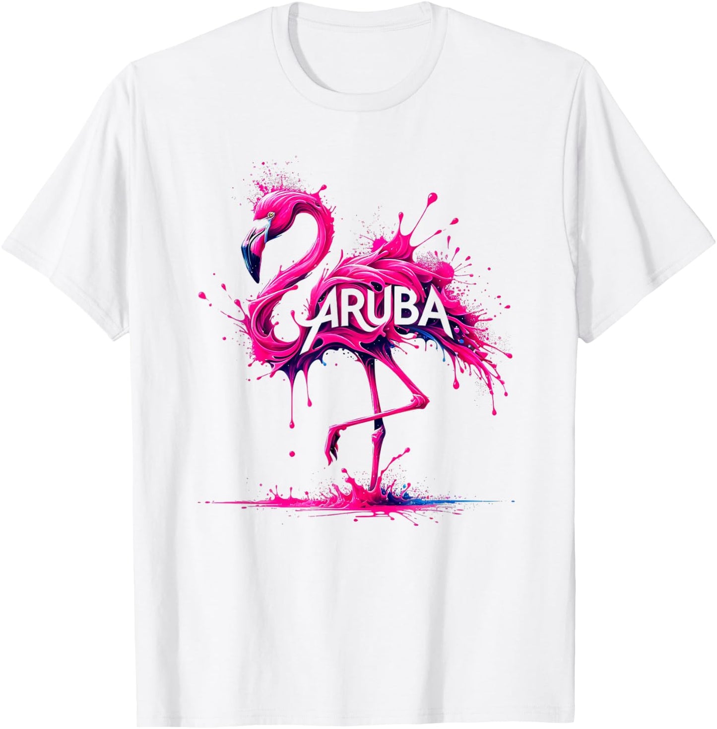 Aruba Paint Splatter Flamingo T-Shirt - T-Shirt | White