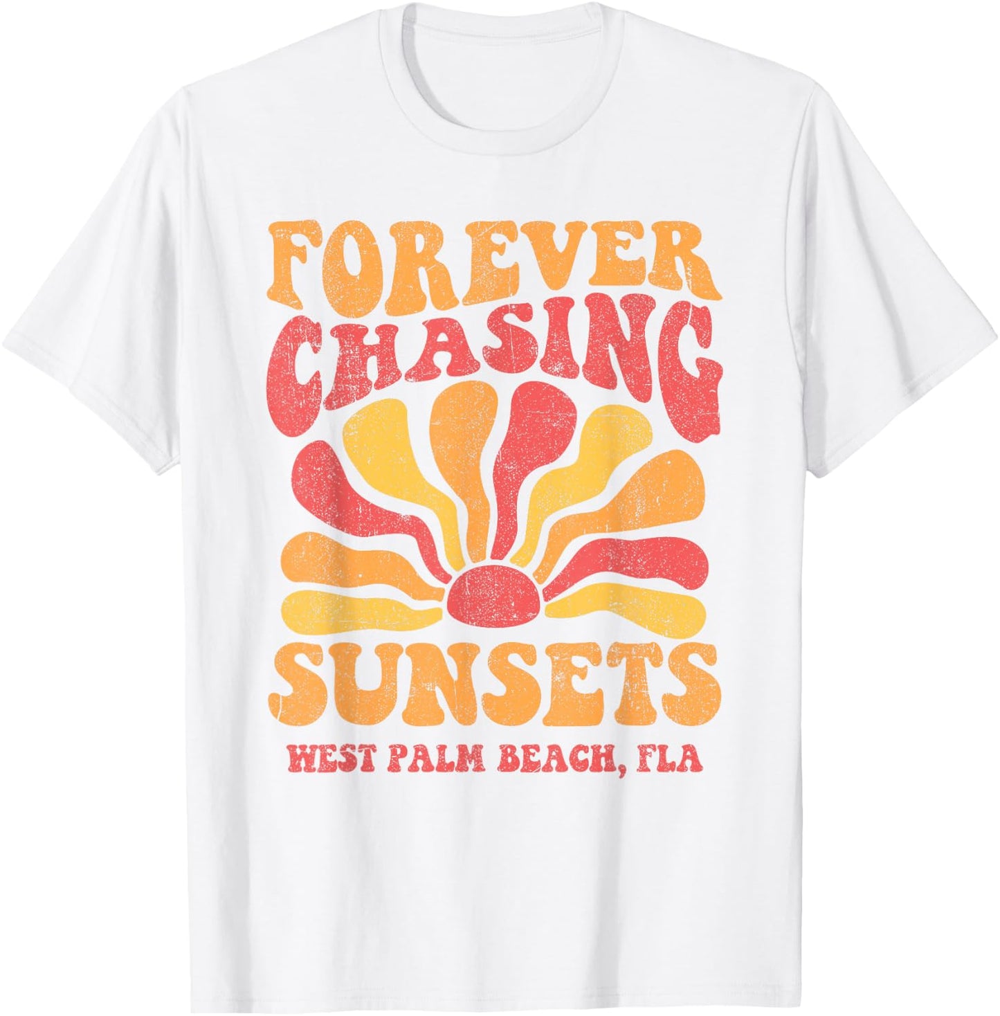 Forever Chasing Sunsets West Palm Beach Florida 70s Retro T-Shirt - T-Shirt | White