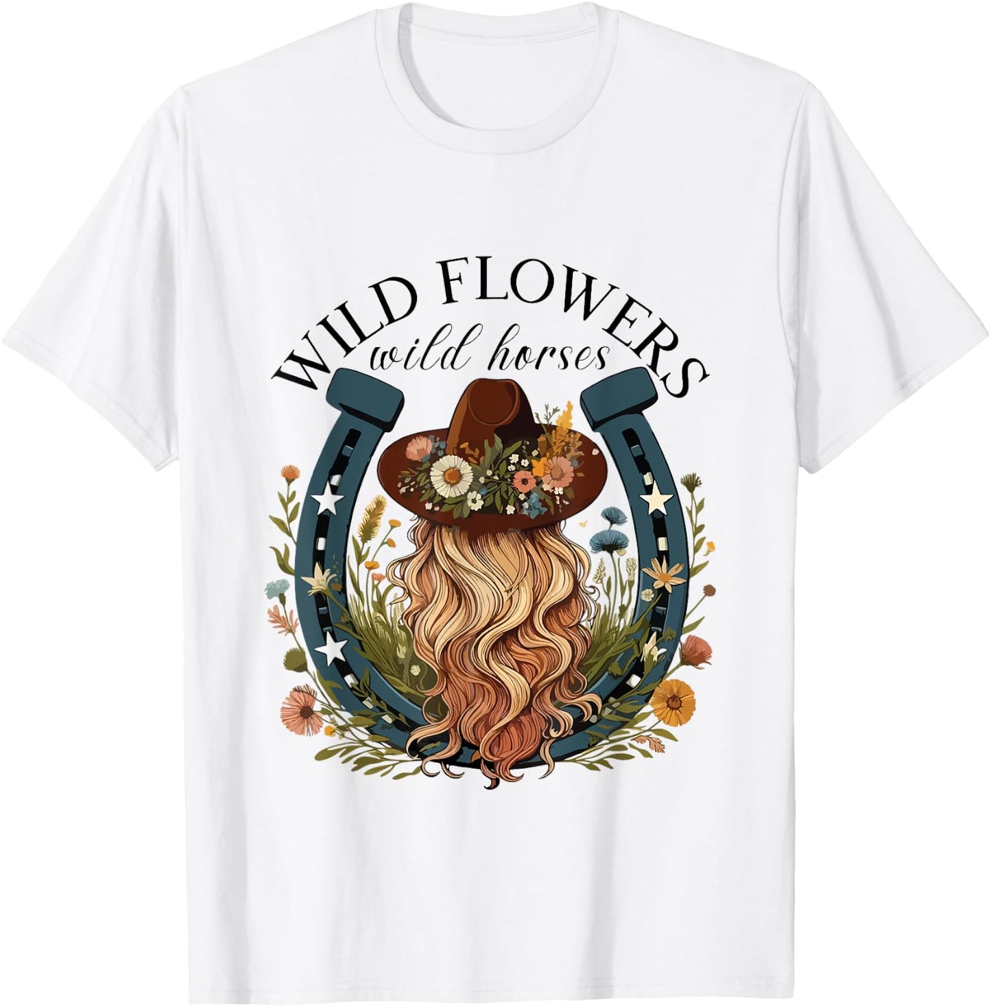 Wildflowers Wild Horses Western Boho Country Music T-Shirt - T-Shirt | White