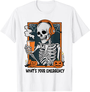 Funny 911 Dispatcher Halloween Skeleton What Your Emergency T-Shirt - T-Shirt | White