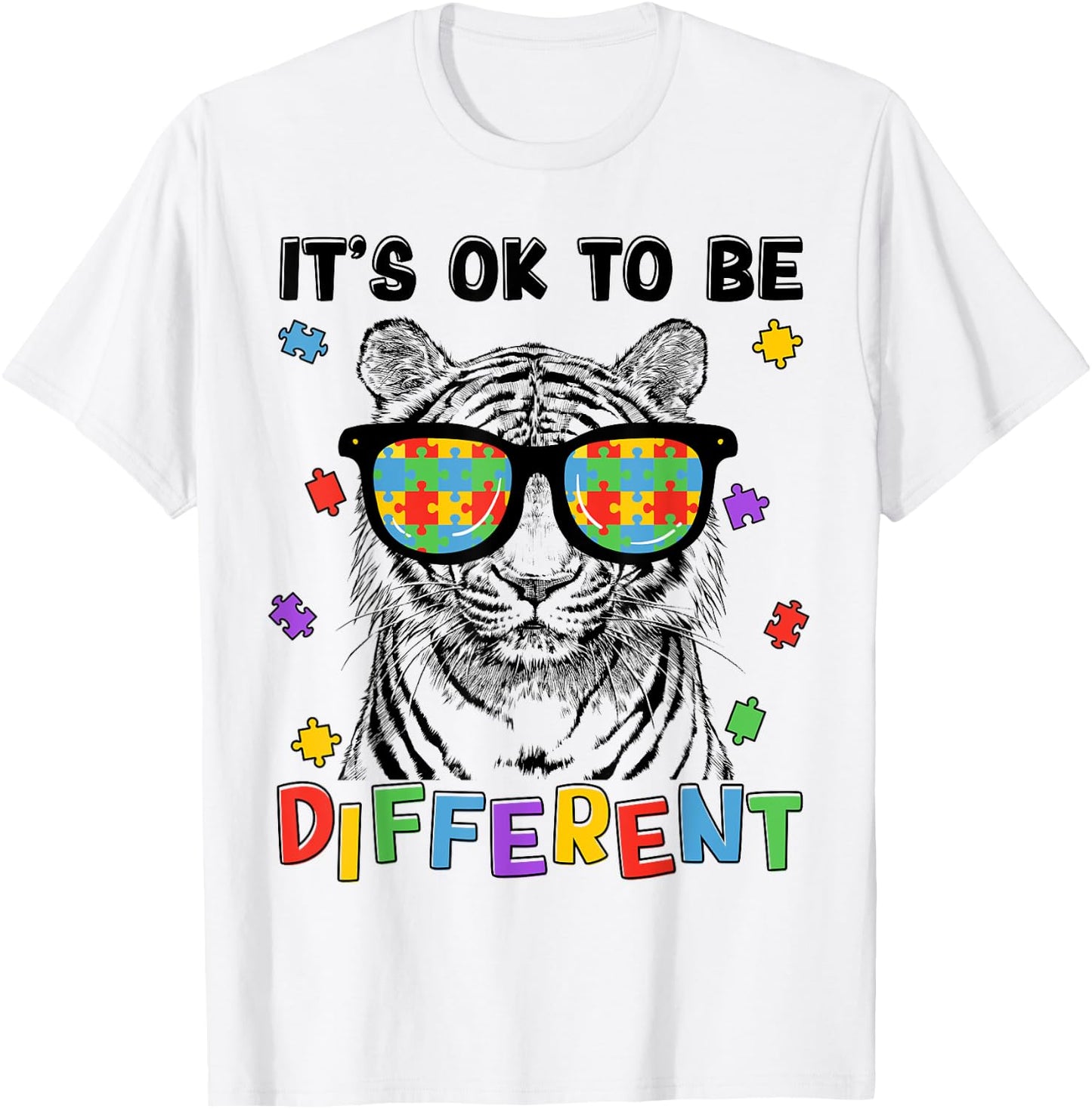 Autism Awareness Cute Tiger It's OK To Be Different T-Shirt - T-Shirt | White