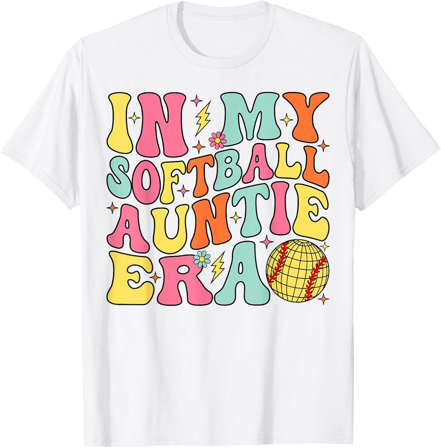 In My Softball Auntie Era Groovy Softball Aunt T-Shirt - T-Shirt | White