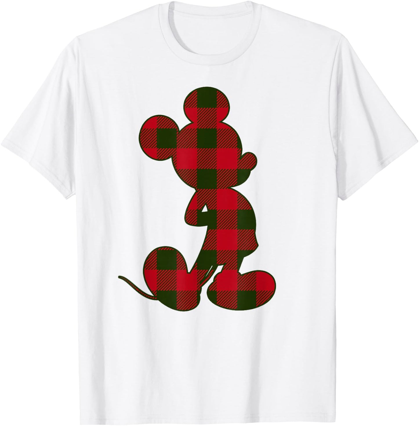 Disney Mickey Mouse Christmas Plaid Silhouette Fill T-Shirt - T-Shirt | White