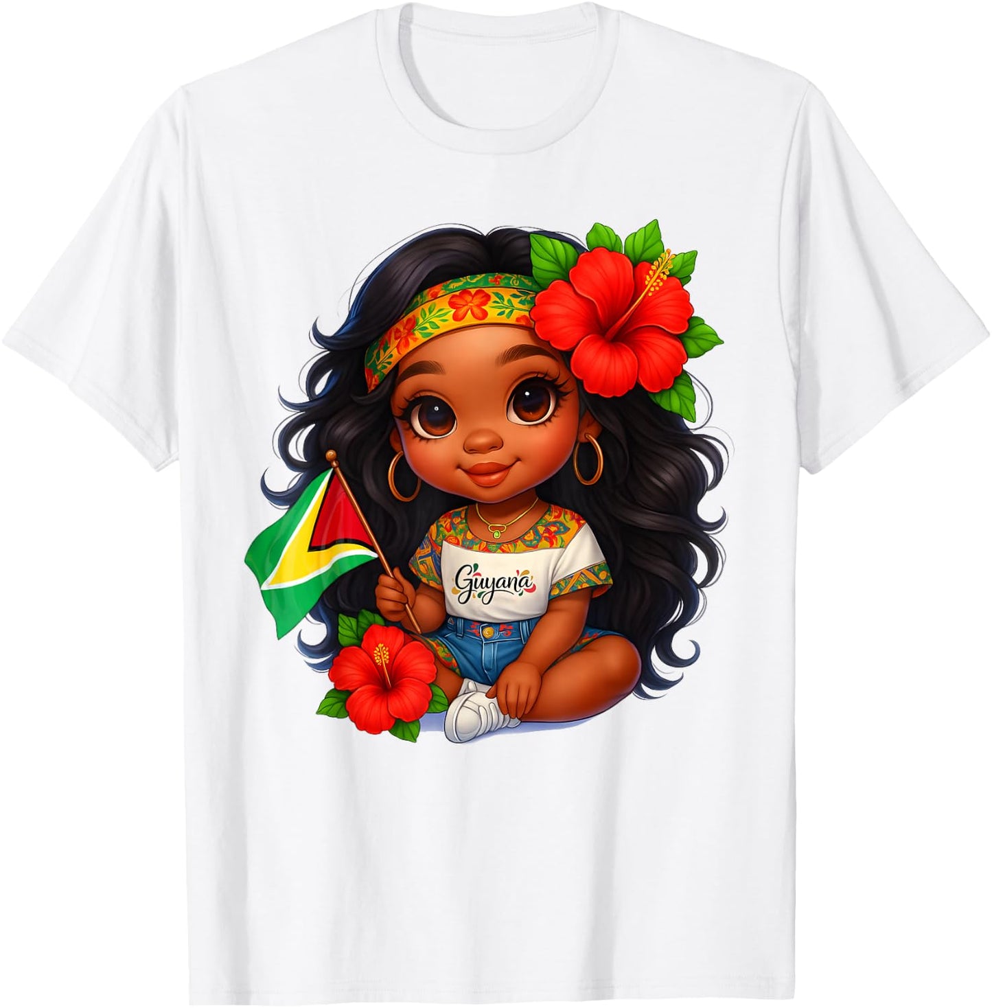 Cute Guyanese Girl Flag Hibiscus Island Heritage Culture T-Shirt - T-Shirt | White
