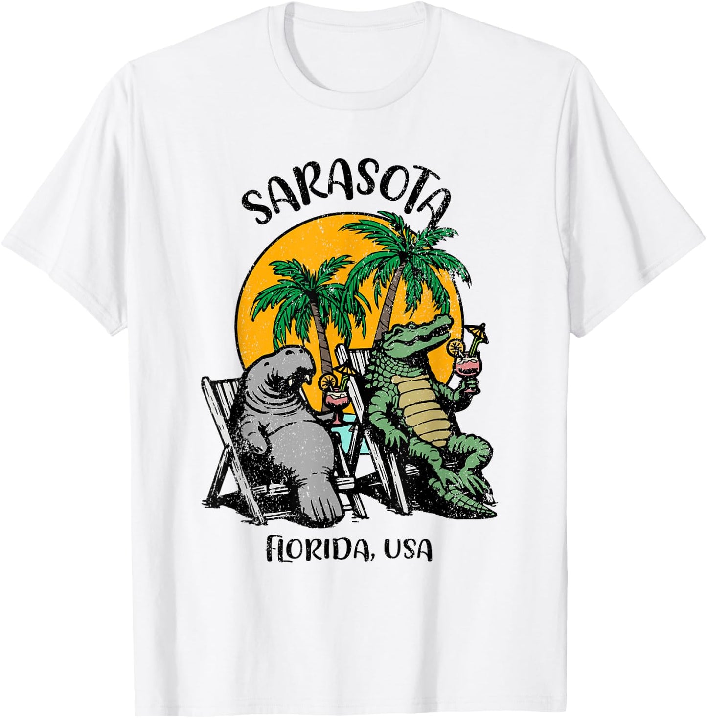 Sarasota Florida USA Funny Manatee Alligator Design T-Shirt - T-Shirt | White