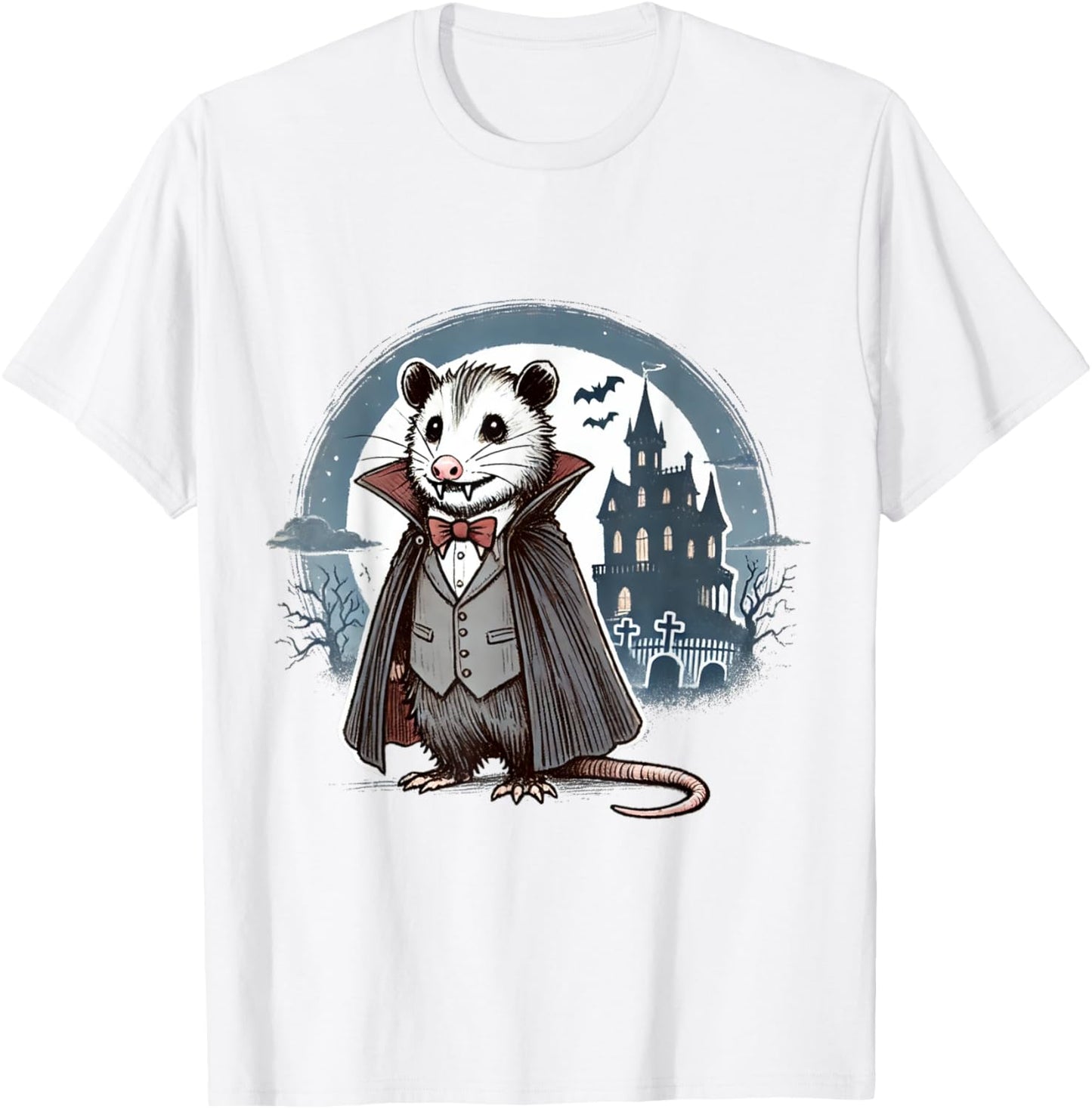 Halloween Opossum Vampire Moon Cute Possum Illustration T-Shirt - T-Shirt | White