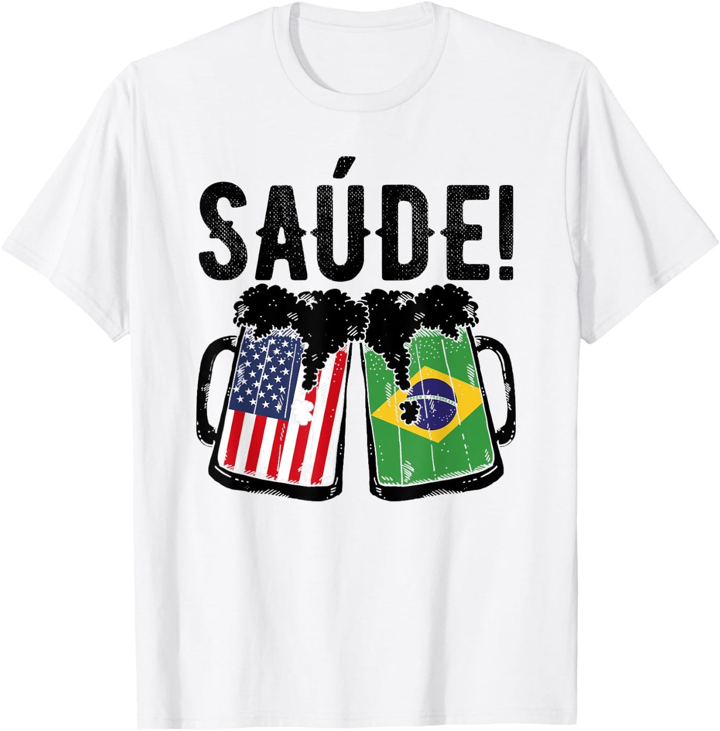 Brazilian American Patriot Brazil Flag US Saude Brazilian T-Shirt - T-Shirt | White
