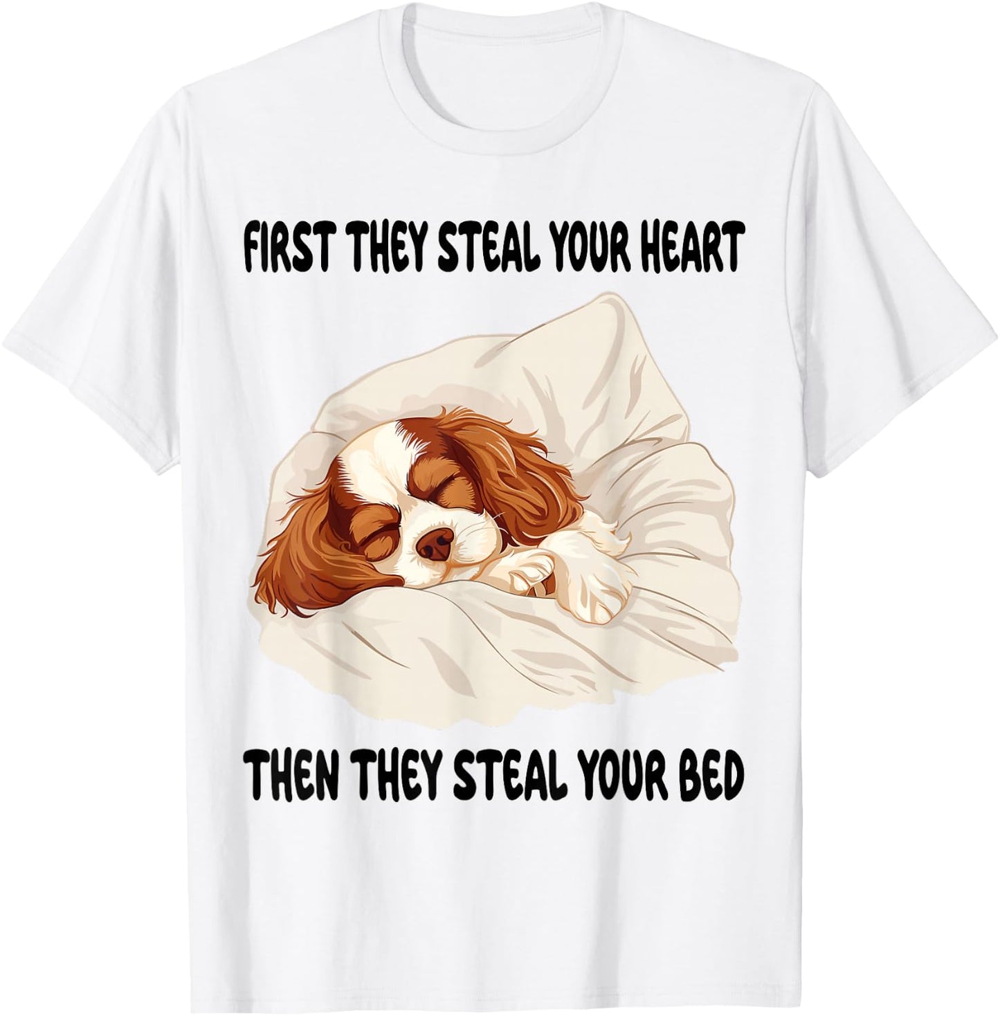 Cavalier King Charles Spaniel Sleeping Pajamas Nightgown T-Shirt - T-Shirt | White