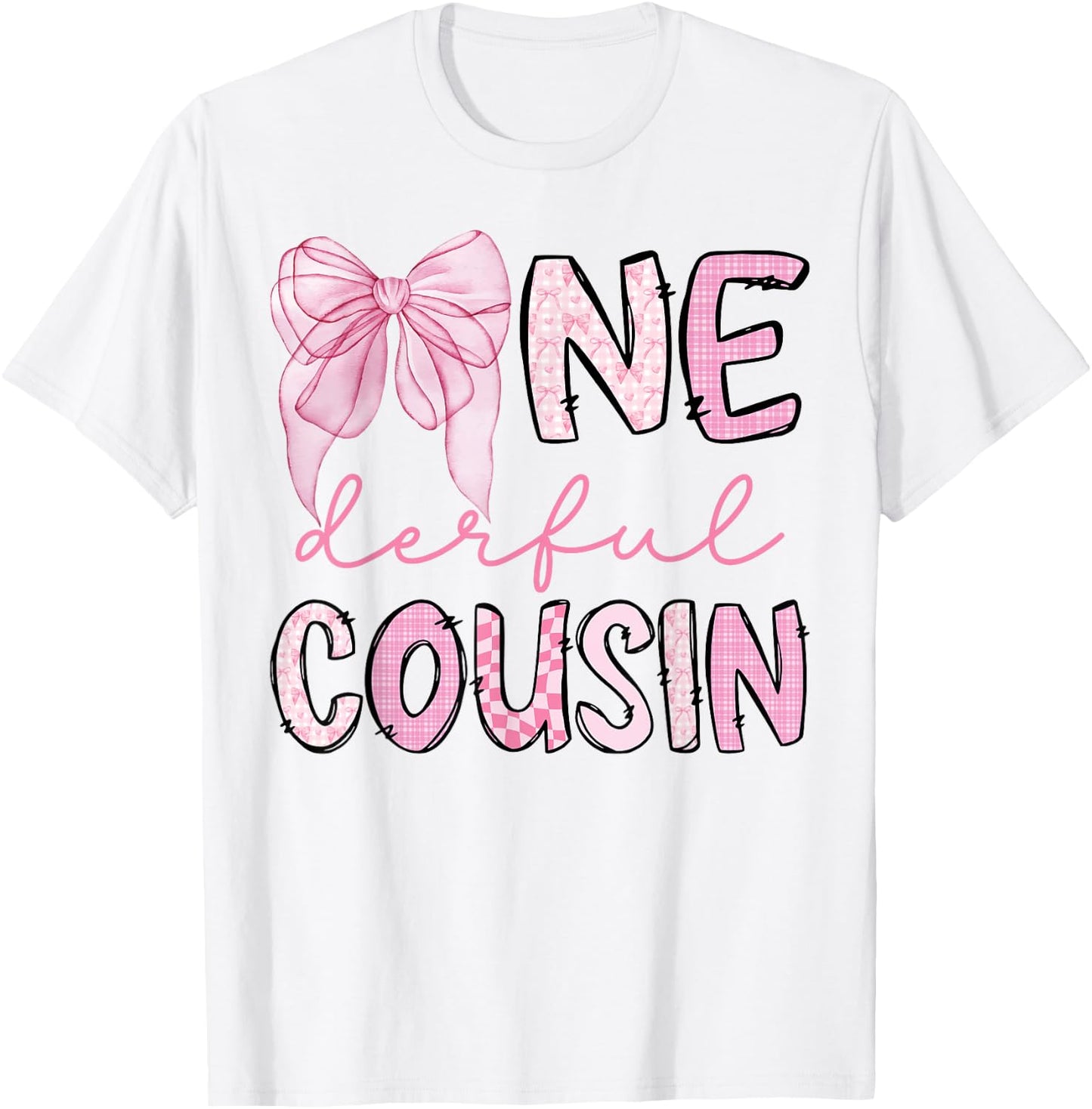 Miss Onederful Cousin Coquette First Birthday Pink Bow T-Shirt - T-Shirt | White