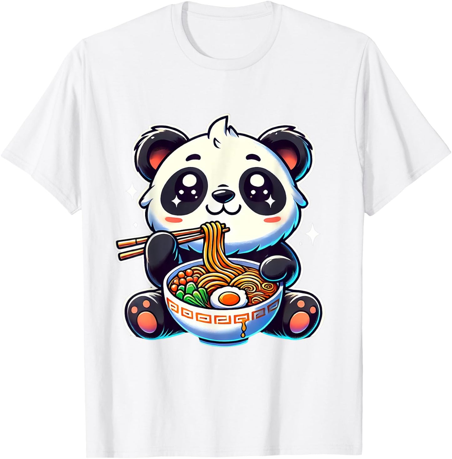 Kawaii Panda Eating Ramen Soup Cute Anime For Kids T-Shirt - T-Shirt | White