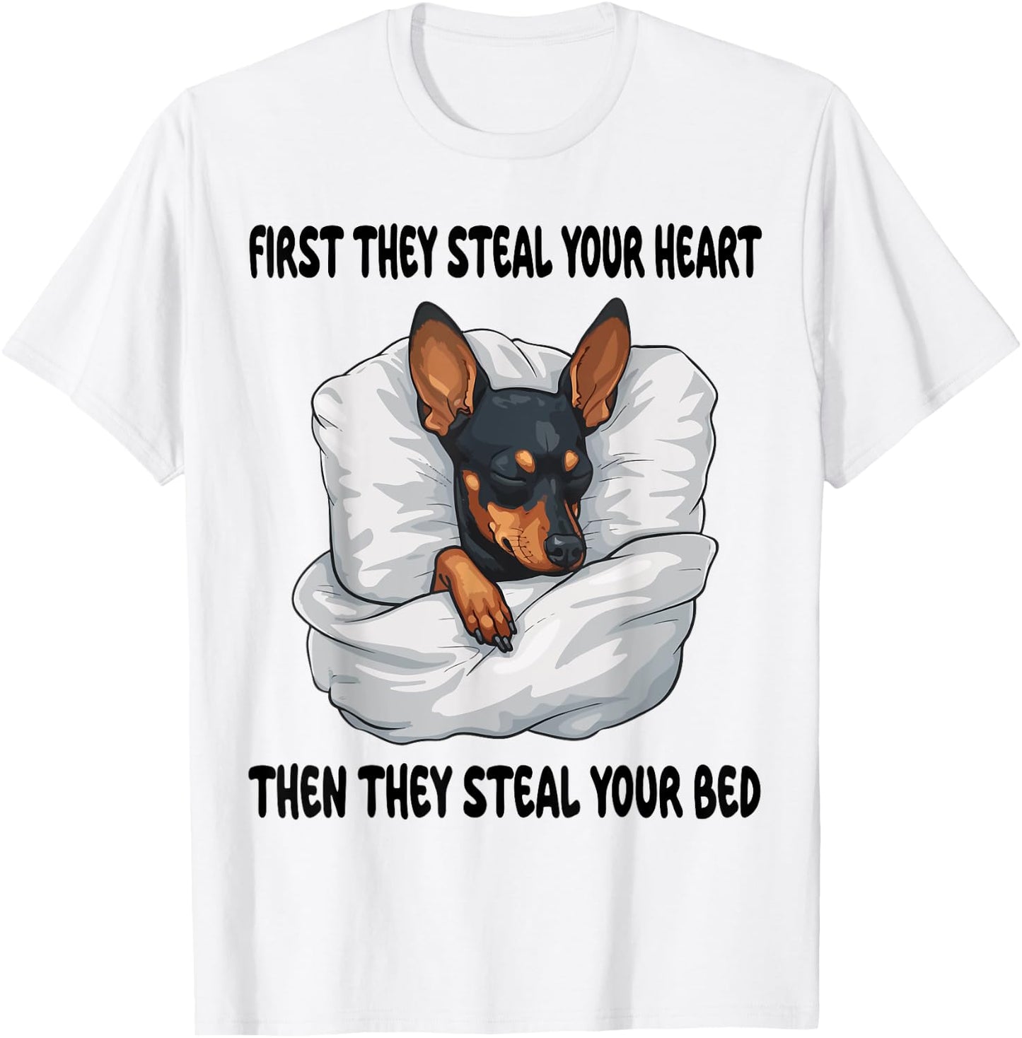 Miniature Pinscher Sleeping Pajamas Nightgown T-Shirt - T-Shirt | White