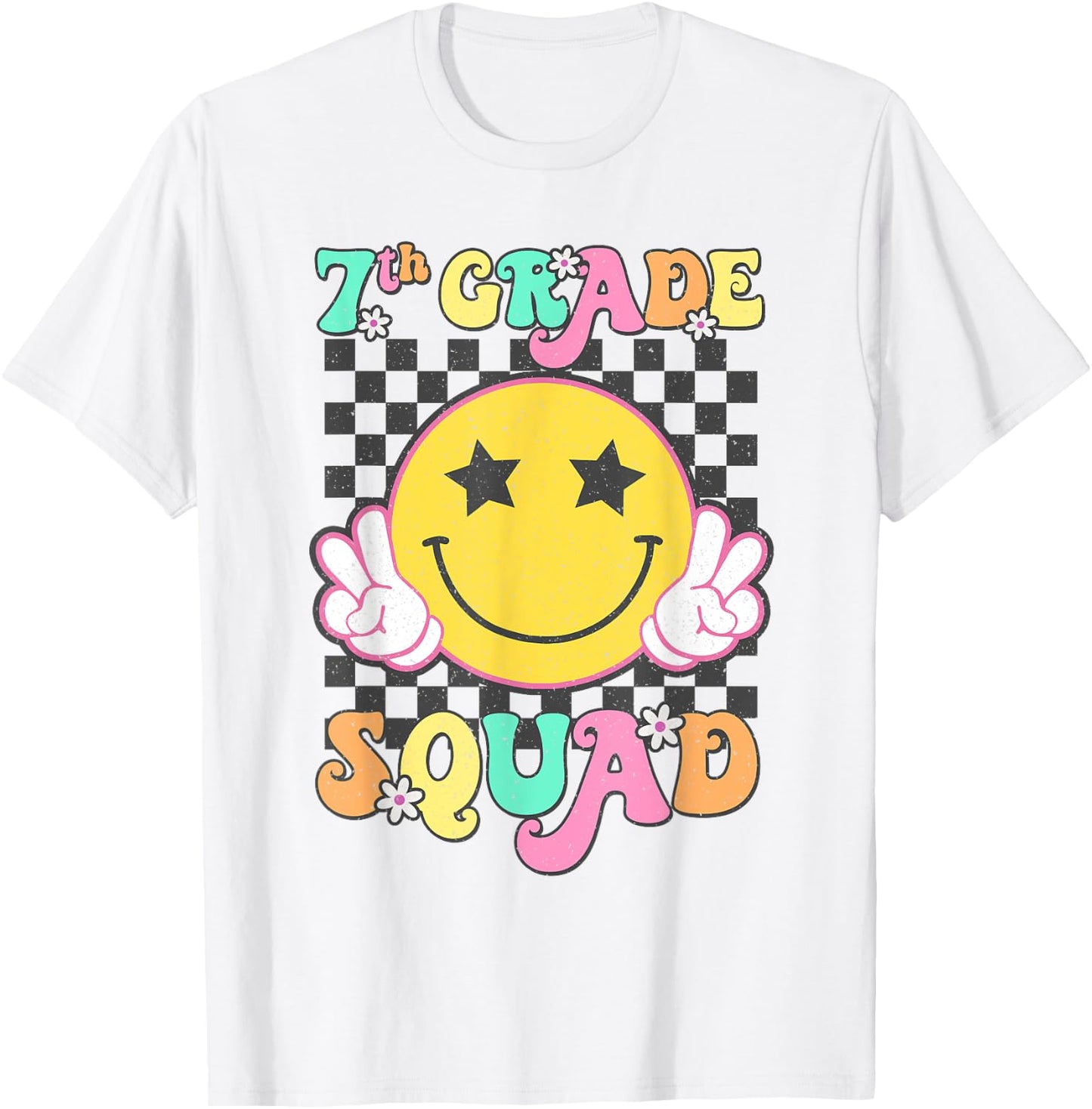 Seventh Grade Squad Smile Retro Back To School 7th Grade T-Shirt - T-Shirt | White