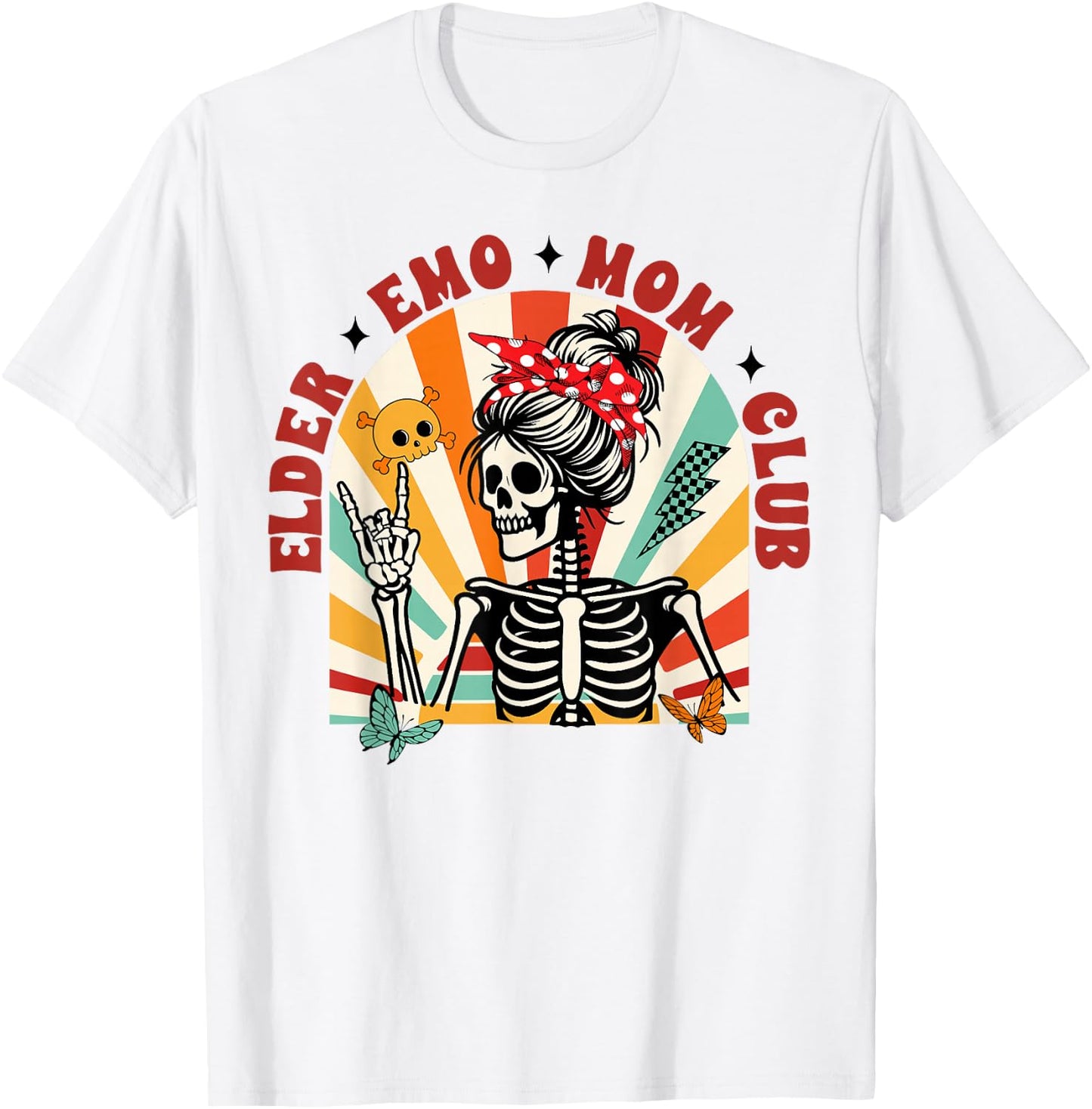 Mom Life Motherhood Messy Bun Skeleton Elder Emo Mom Club T-Shirt - T-Shirt | White