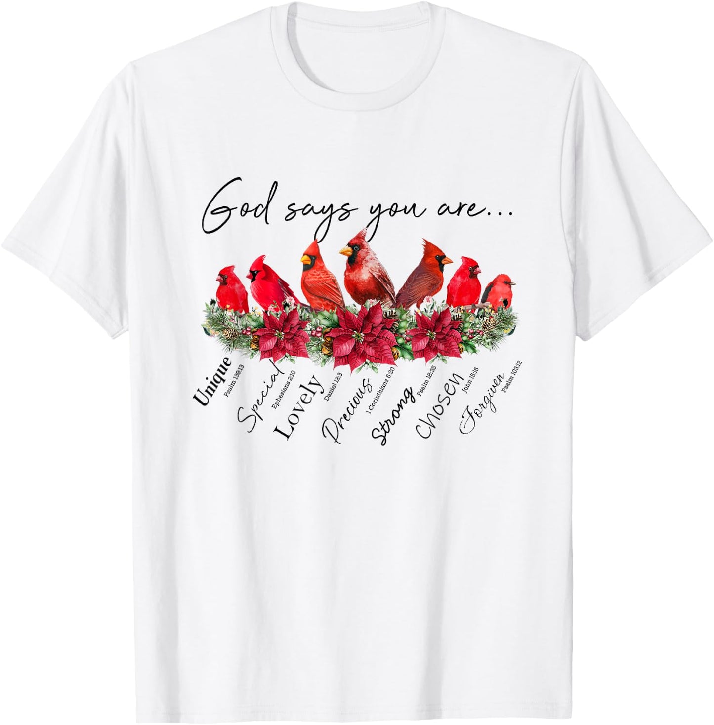 God Says You Are Women Christian Religious Cardinal Bird T-Shirt - T-Shirt | White