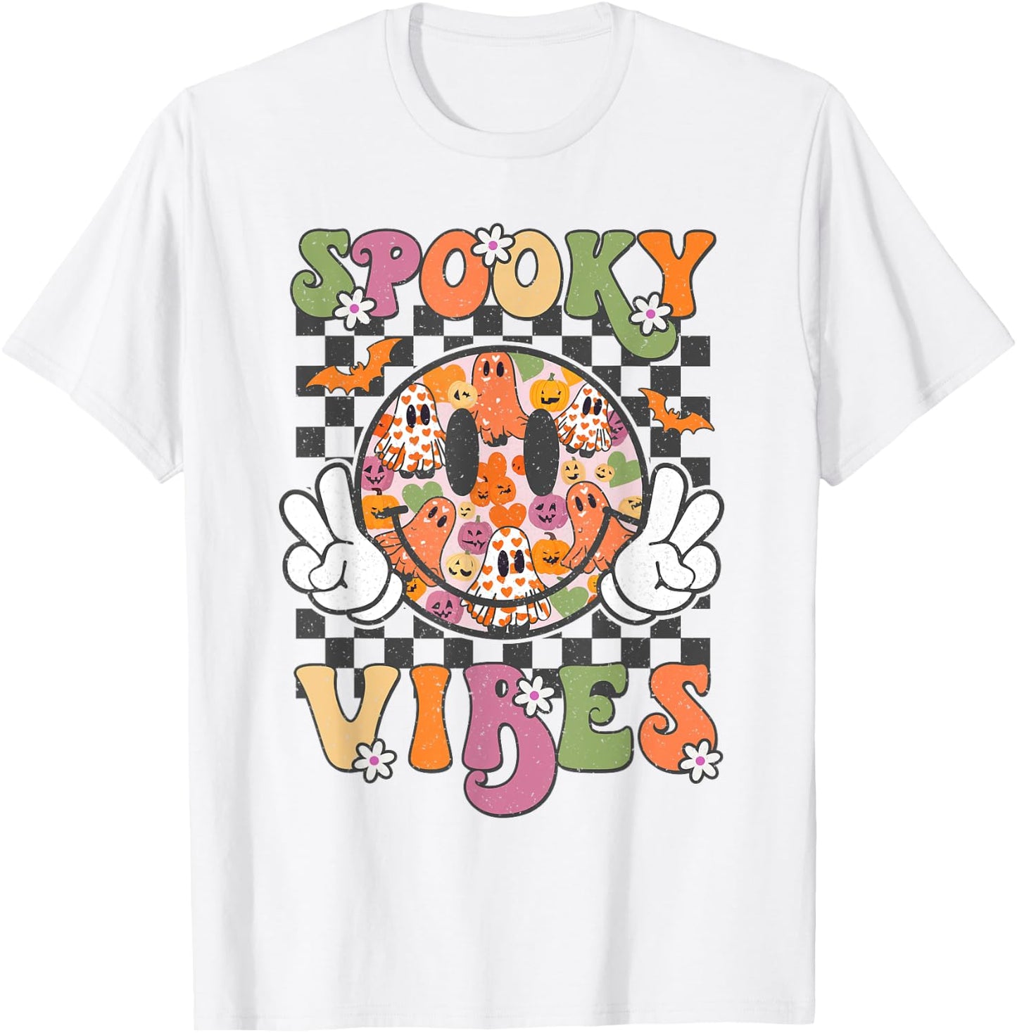 Spooky Vibes Smile Face Halloween Funny Women Teen Girl Kids T-Shirt - T-Shirt | White