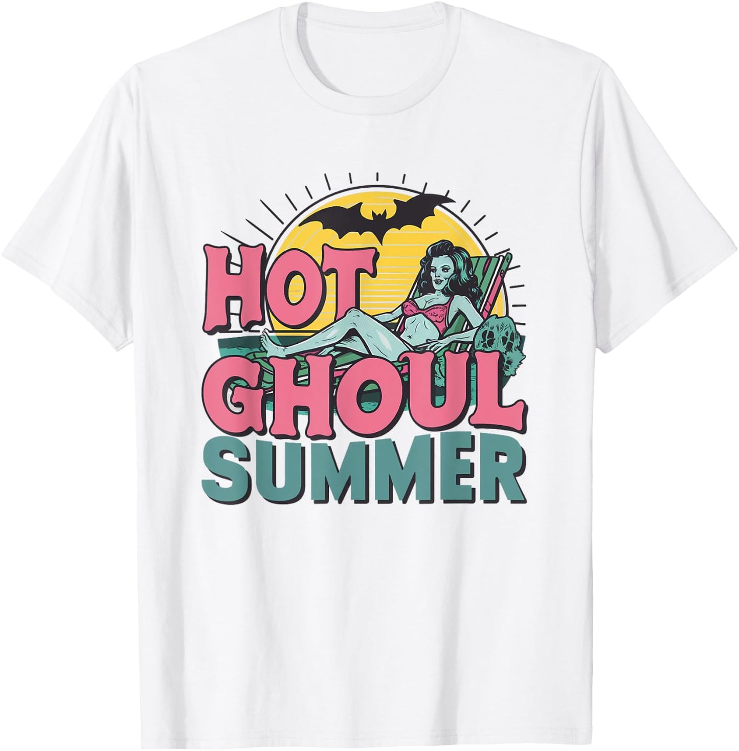 Hot Ghoul Summer Spooky Retro Zombie Pin-Up Halloween T-Shirt - T-Shirt | White