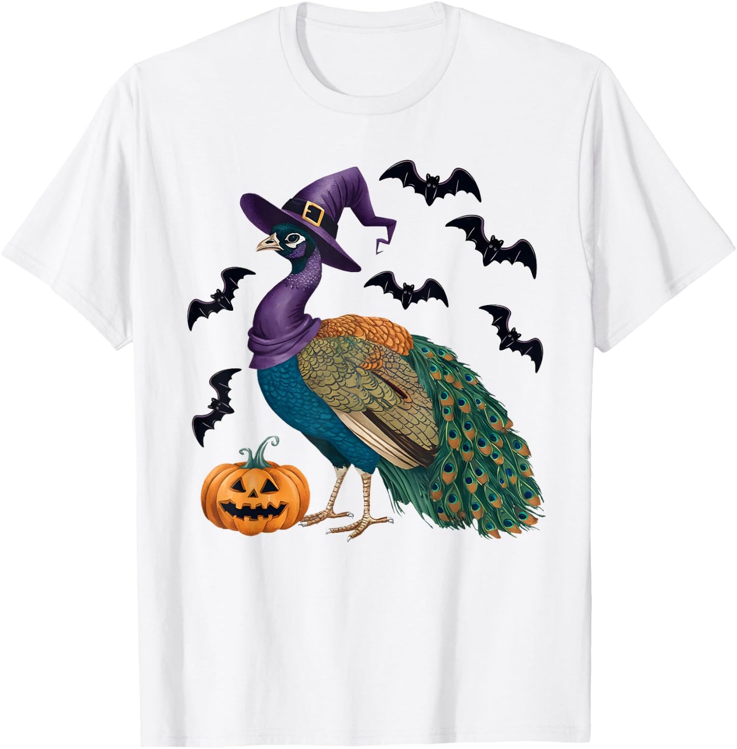 Peacock Bird Halloween Costume Pumpkin Bat Witch T-Shirt - T-Shirt | White