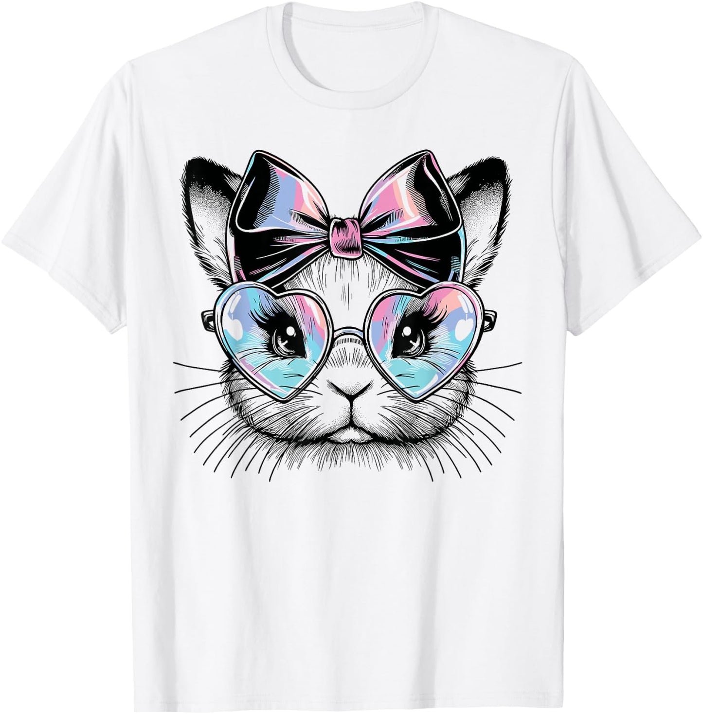 Cute Rabbit with Heart-Shaped Glasses and Bow T-Shirt - T-Shirt | White