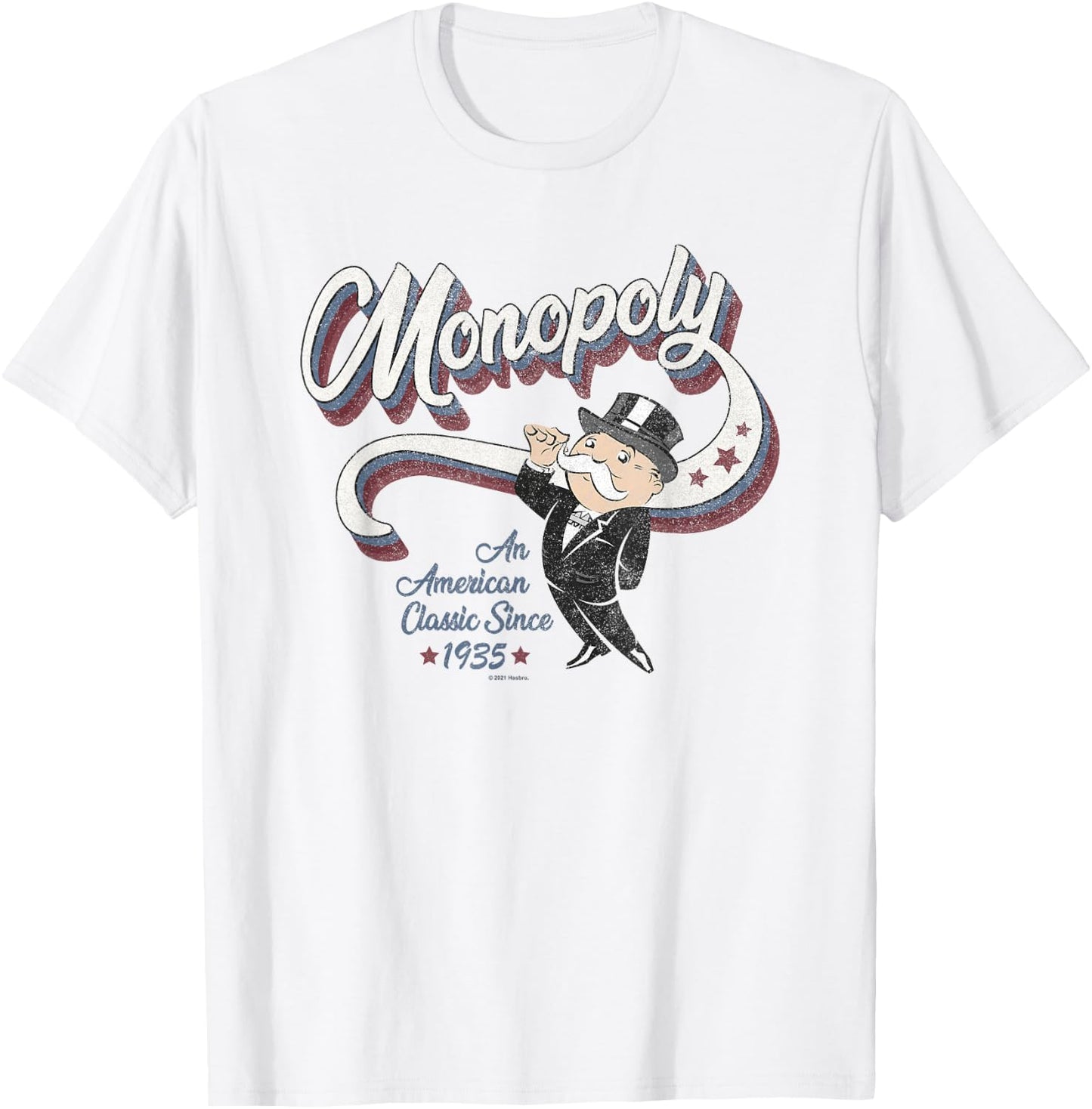 Hasbro Monopoly Americana 3D Logo Monopoly Man Classic T-Shirt - T-Shirt | White