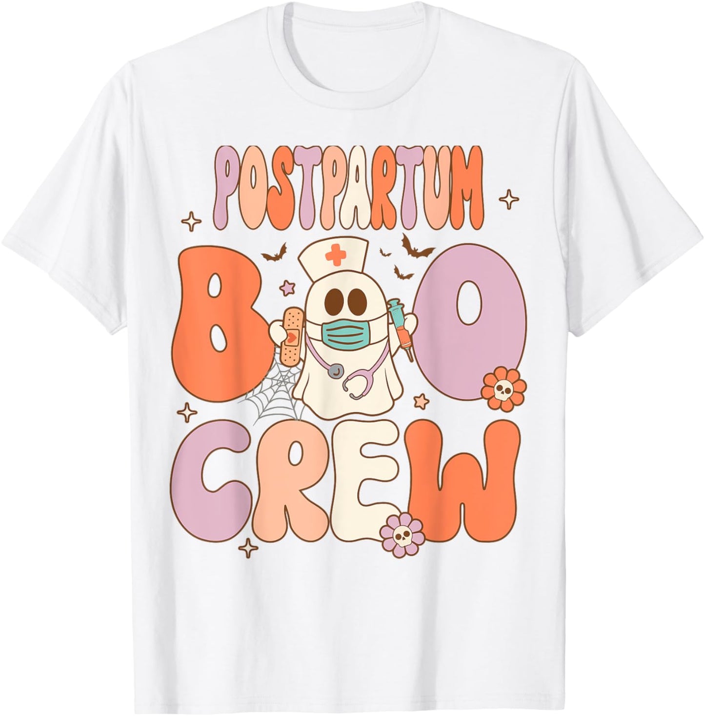 Postpartum Nurse Boo Crew Halloween Mother Baby Nurse T-Shirt - T-Shirt | White