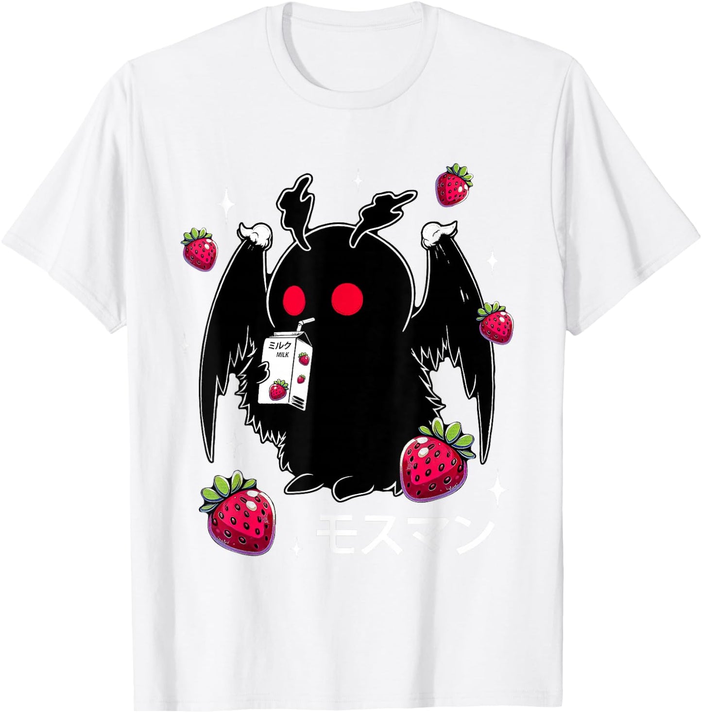 Mothman Cryptid Kawaii Strawberry Milk Shake Carton T-Shirt - T-Shirt | White