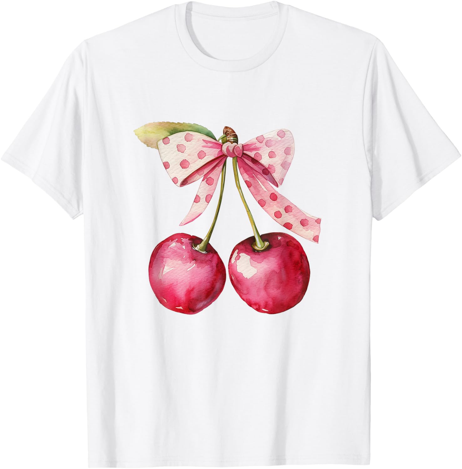 Coquette Bow with Cherry Kawaii T-Shirt - T-Shirt | White