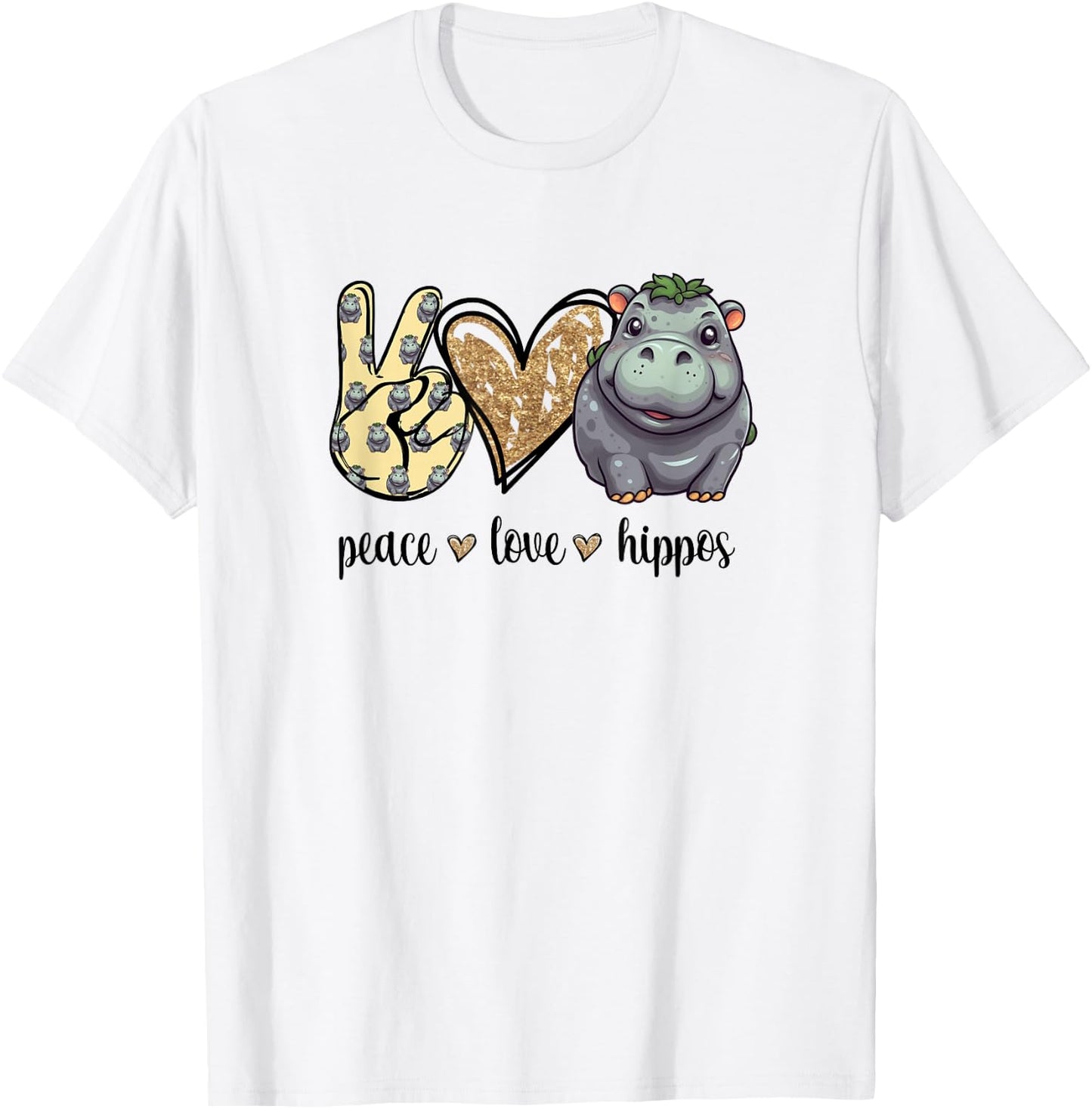 Girls & Kids Cute Kawaii Peace Love Hippos Lover T-Shirt - T-Shirt | White