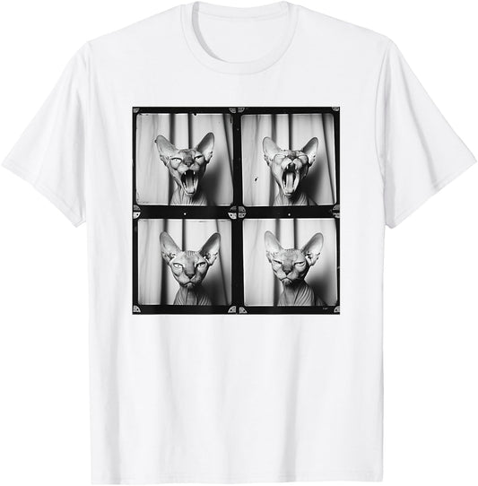 Hairless Sphynx Cat Lover Pet Portrait Funny Yawning Cat T-Shirt - T-Shirt | White