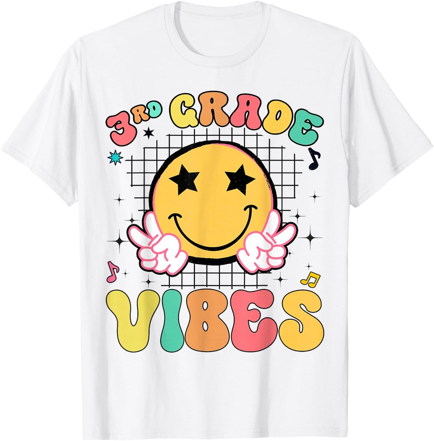 Girls 3rd Grade Vibes Smile Face Back to School Third grade T-Shirt - T-Shirt | White