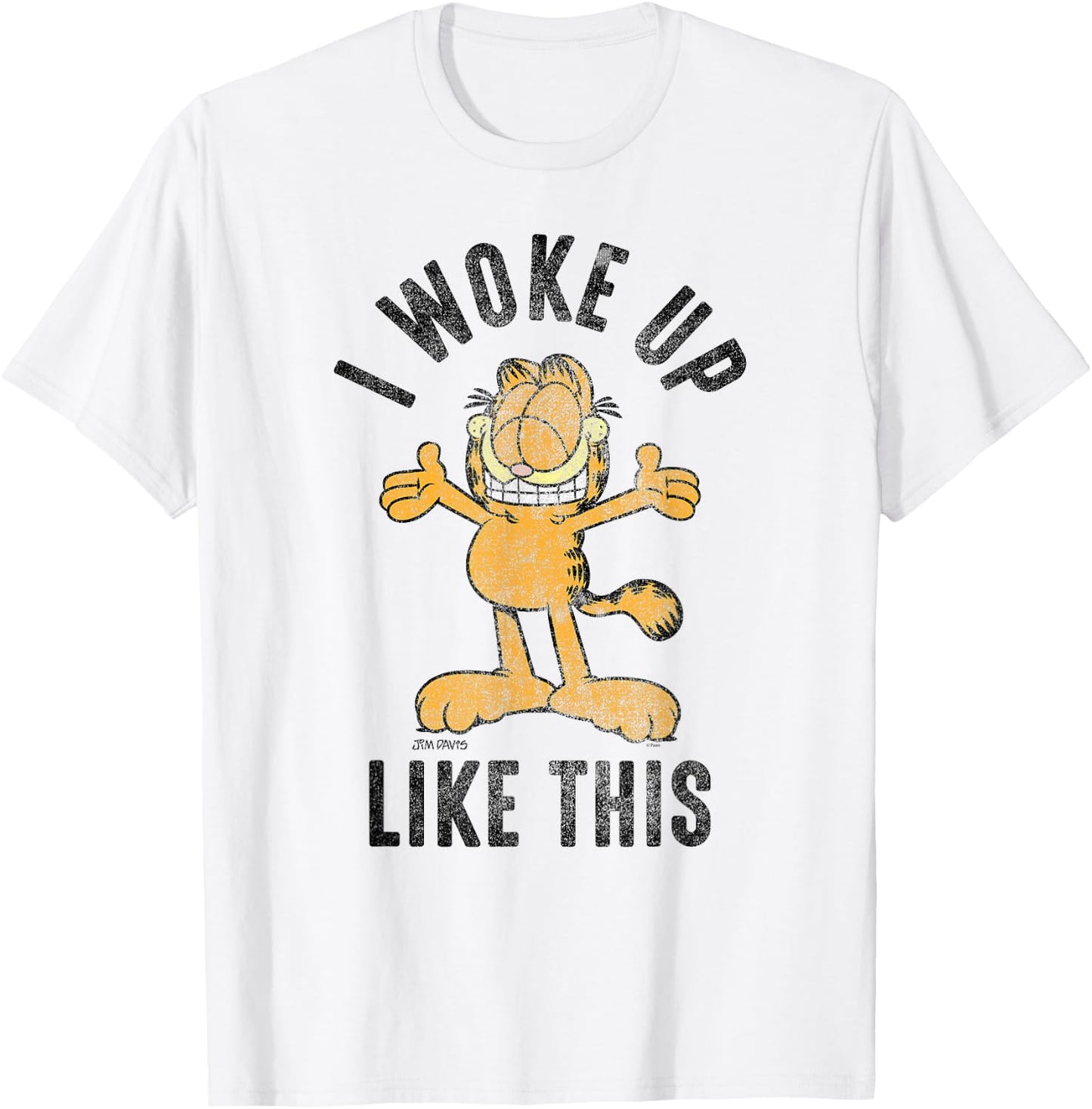 Garfield I Woke Up Like This Distressed Cartoon Cat T-Shirt - T-Shirt | White