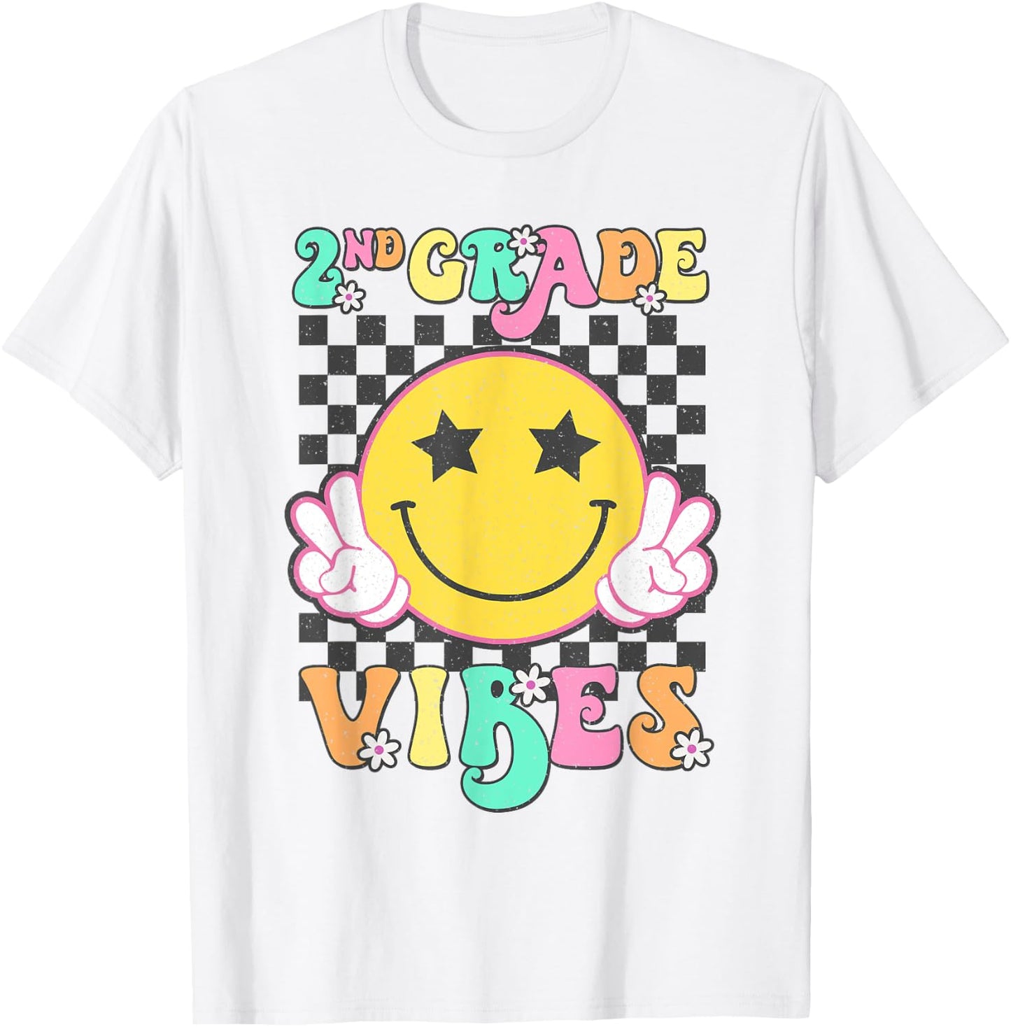 Girls 2nd Grade Vibes Smile Face Back to School Second Grade T-Shirt - T-Shirt | White