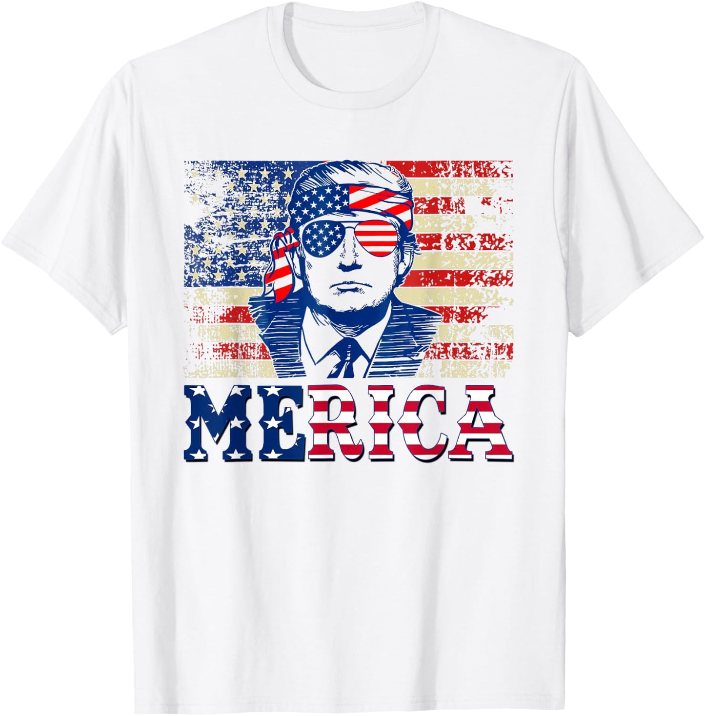 TRUMP MERICA Shirts Fourth 4th Of July Trump American Flag T-Shirt - T-Shirt | White