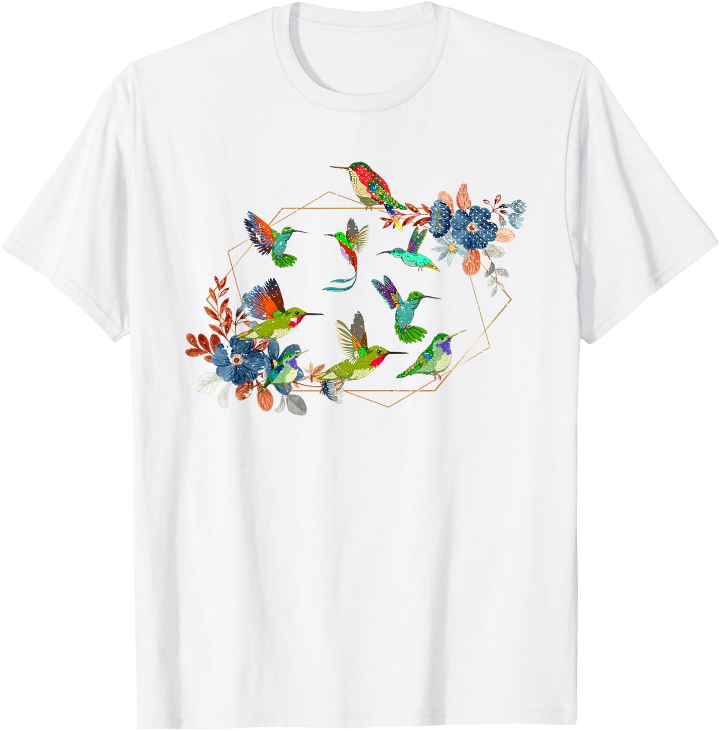 Floral Nature Hummingbird Lover Vintage Flowers Hummingbird T-Shirt - T-Shirt | White