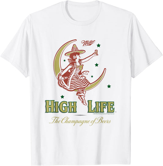 Miller High Life The Champagne Of Beers Girl On Moon Vintage T-Shirt - T-Shirt | White