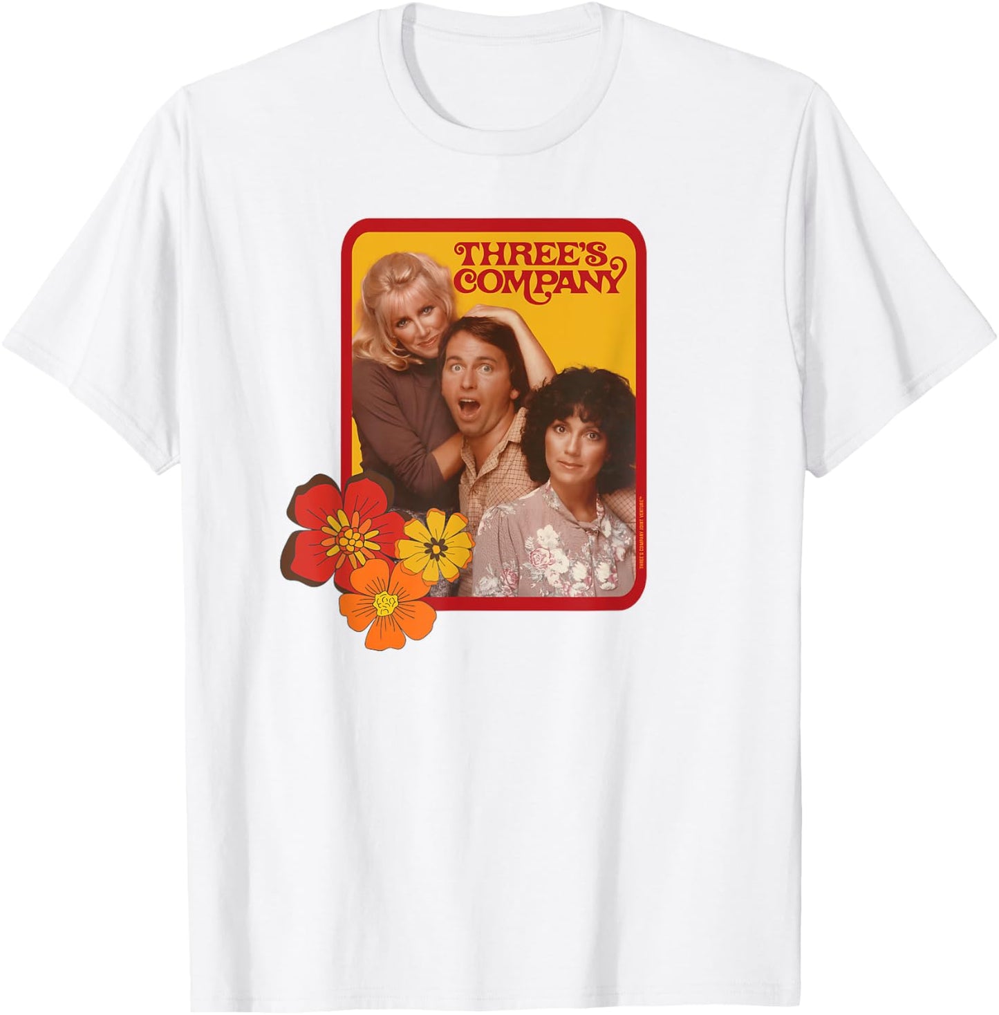 Jack & Janet & Chrissy Three's Company Retro Floral Graphic T-Shirt - T-Shirt | White
