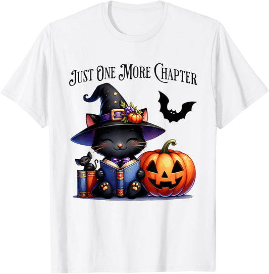 Cat Reading Halloween Pumpkin Cute Just One More Chapter T-Shirt - T-Shirt | White
