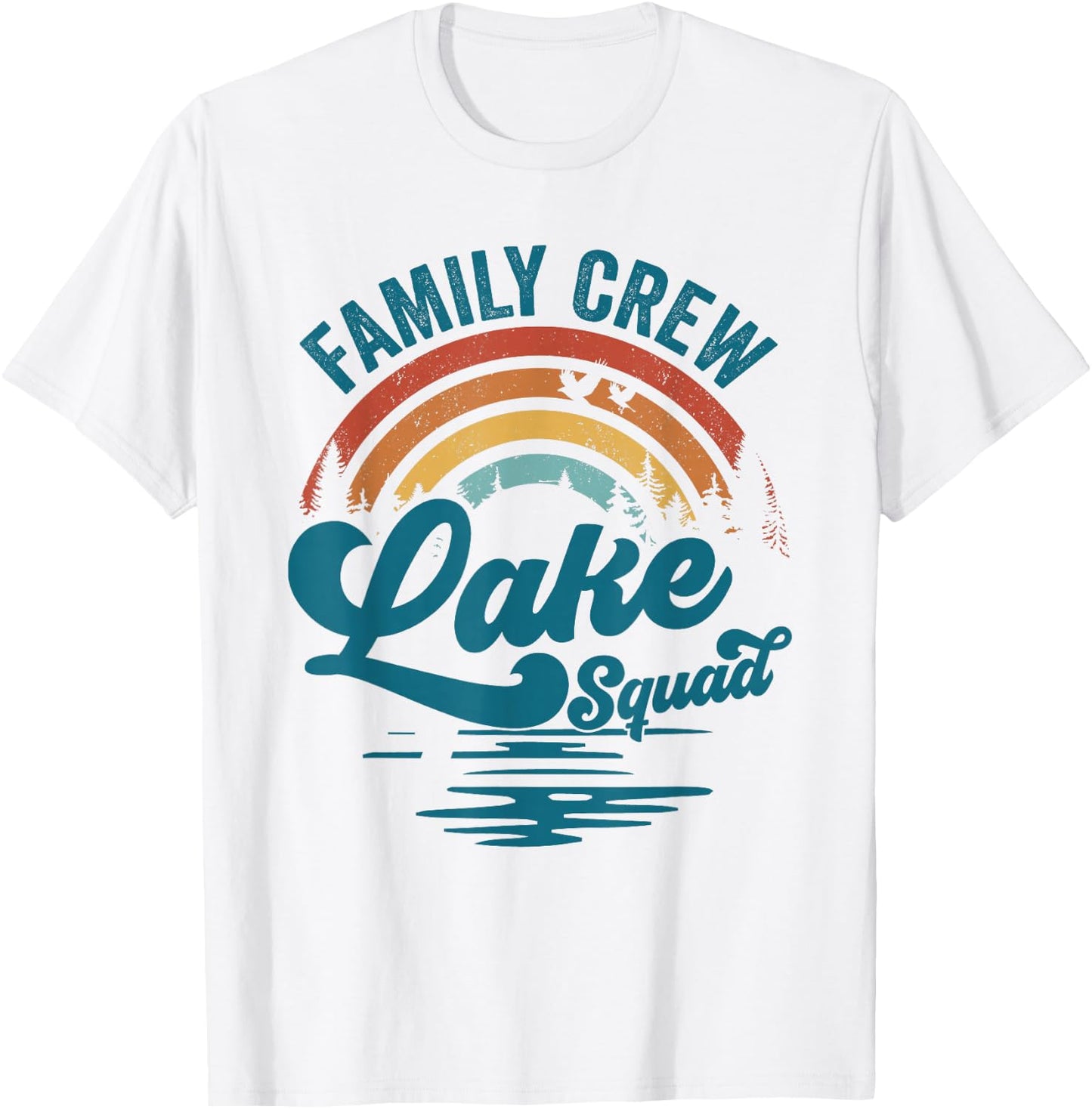 Family Crew Lake Squad Groovy Rainbow Vacation Lake Trip T-Shirt - T-Shirt | White