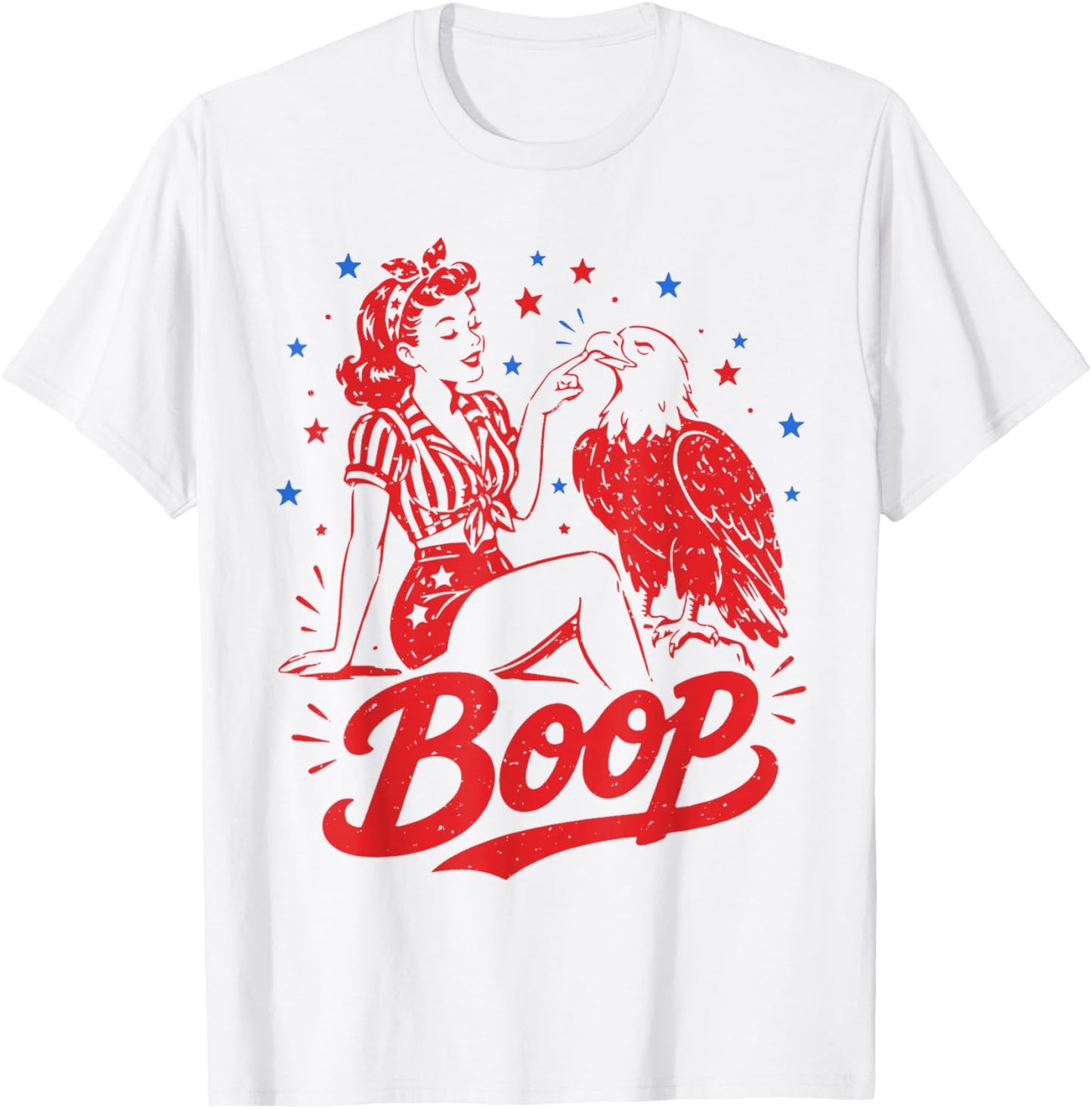Boop Eagle Patriotic Vintage American Girl 250th 4th of July T-Shirt - T-Shirt | White