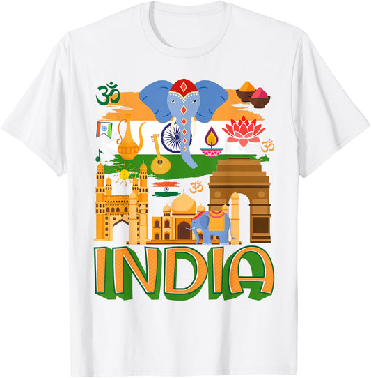 India Flag Outfit Idea For Kids & Elephant Indian Roots T-Shirt - T-Shirt | White