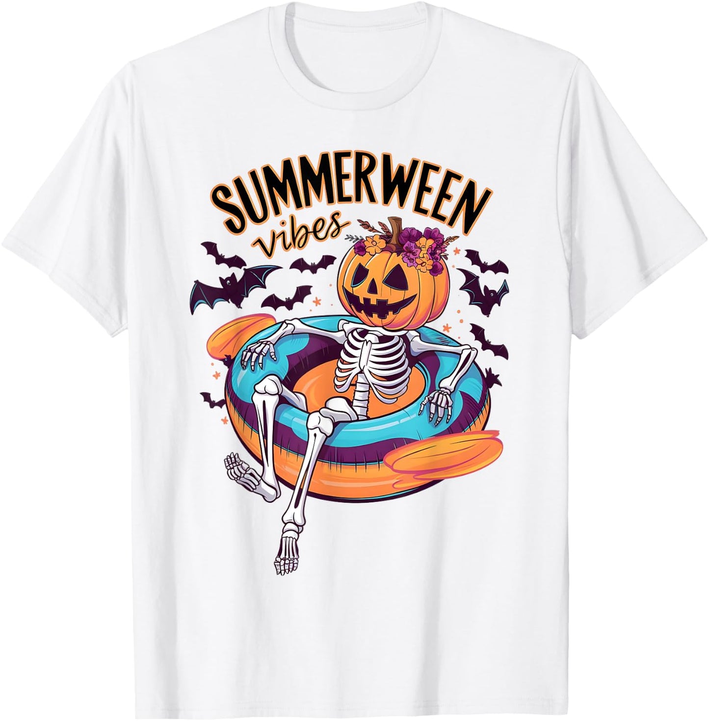 Summerween Vibes Skeleton Pumpkin Summer Vacation Men Women Kids T-Shirt - T-Shirt | White