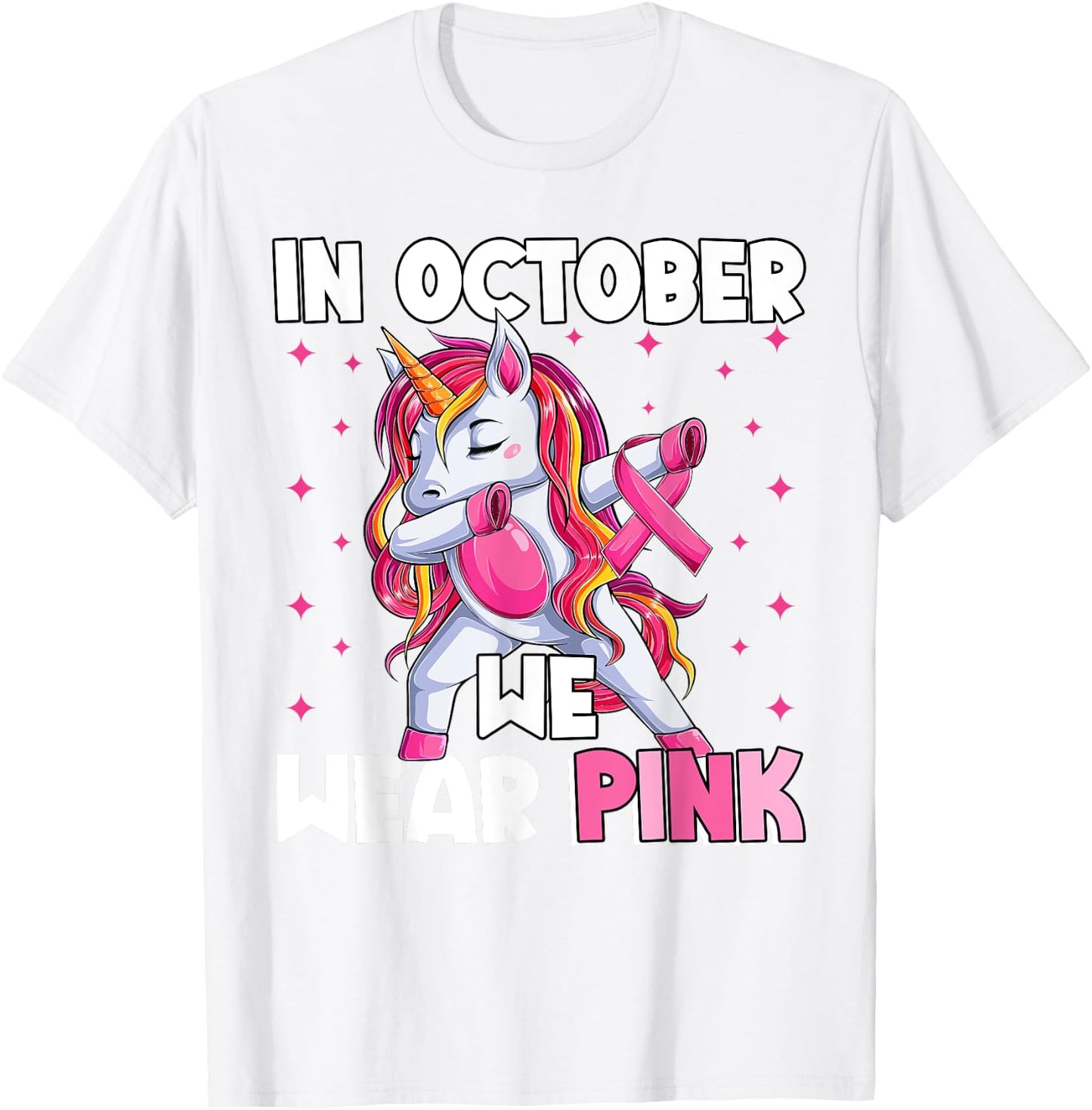 Breast Cancer Girls Kids, Unicorn In October We Wear Pink T-Shirt - T-Shirt | White