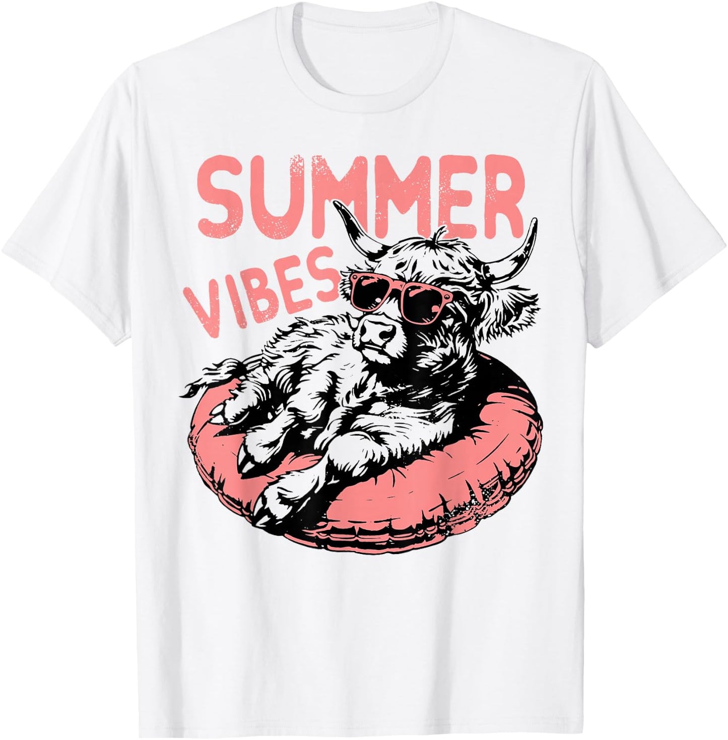 Summer Vibes Cute Sunglasses Cow Float Swimming T-Shirt - T-Shirt | White