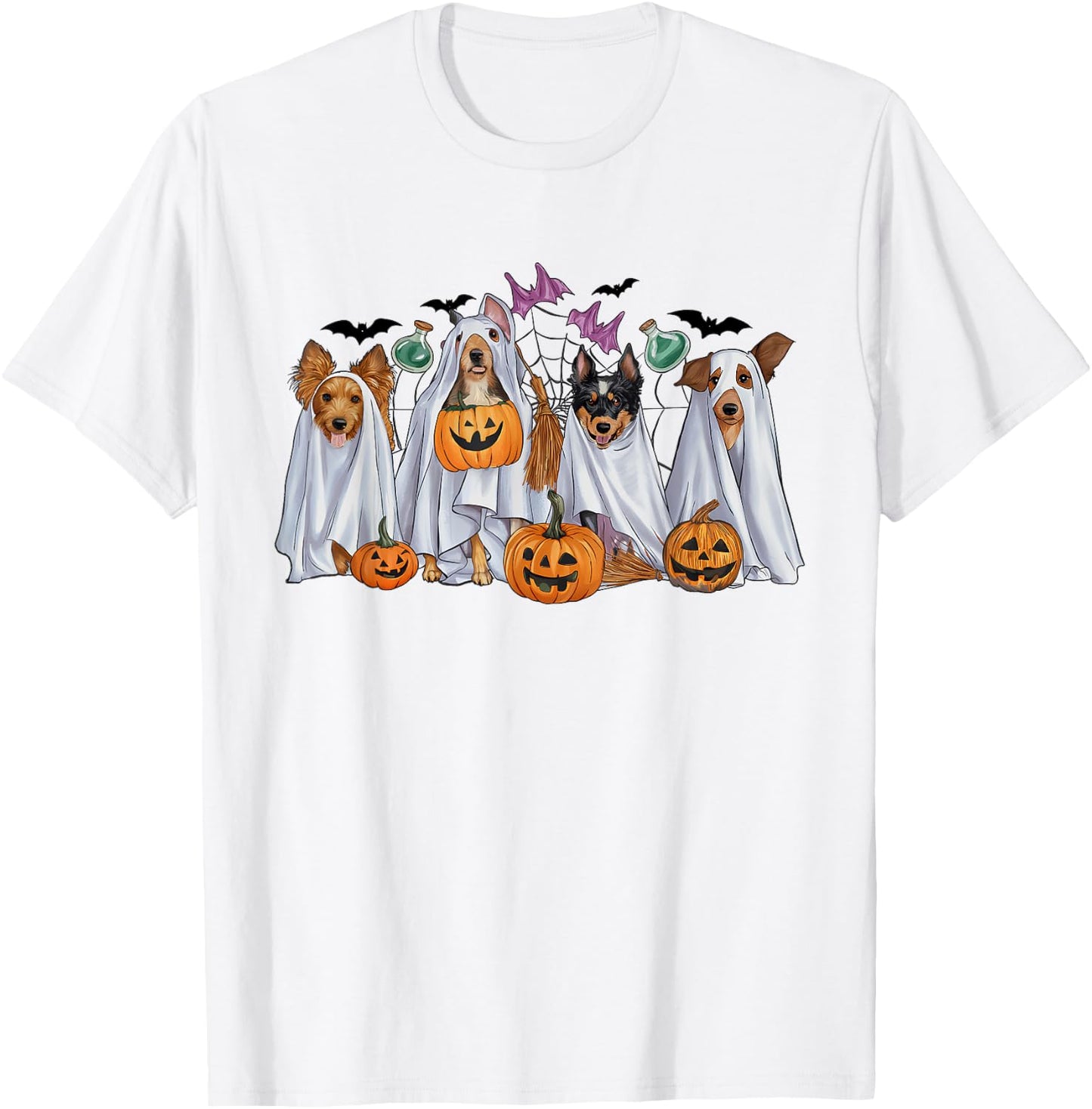 Halloween Boo Dogs Ghost Pumpkins Spooky Dog Lover Outfit Women Girls Kids T-Shirt - T-Shirt | White